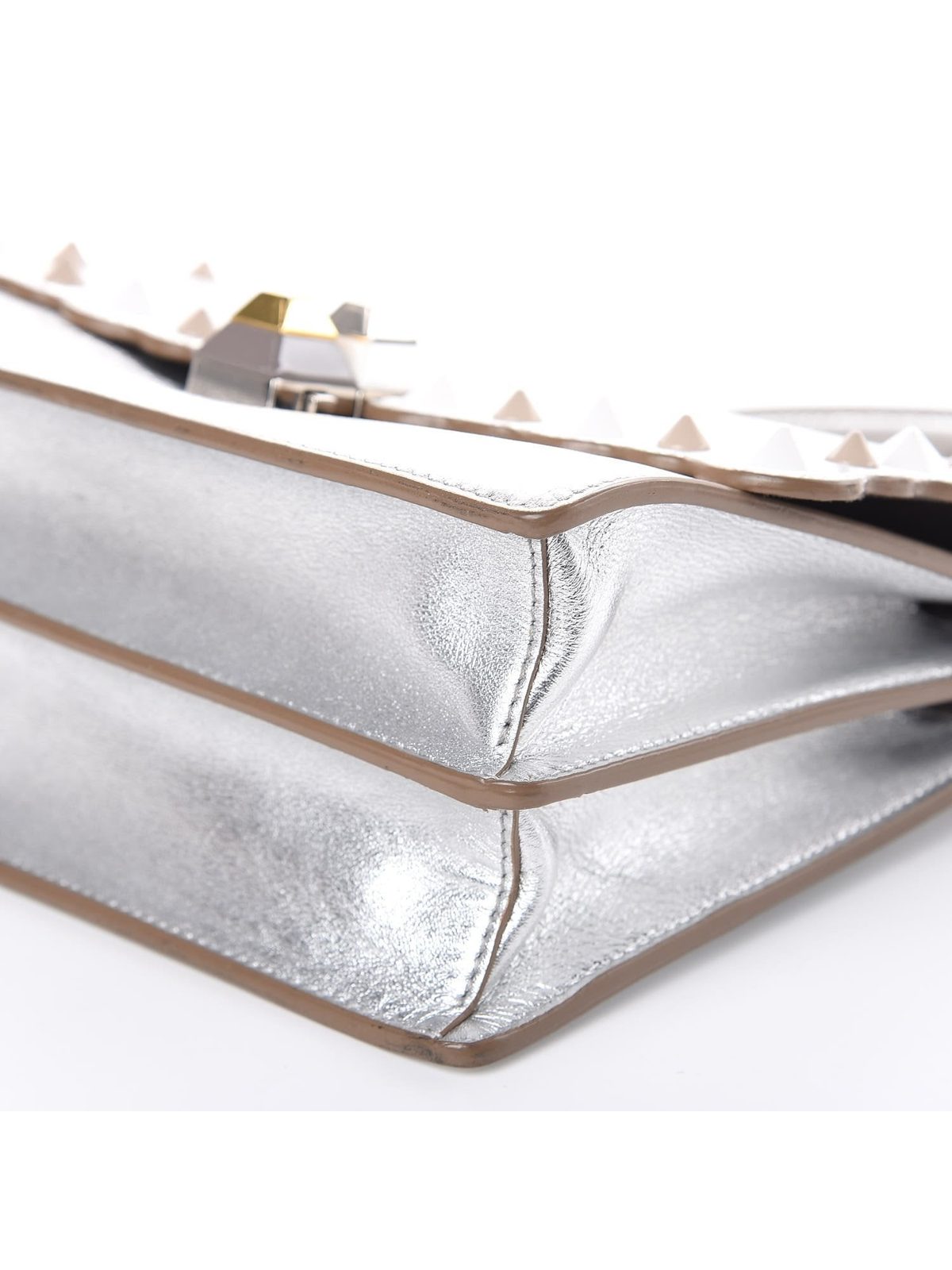 Fendi Kan I Metallic Silver Calfskin Scalloped Studded Bag