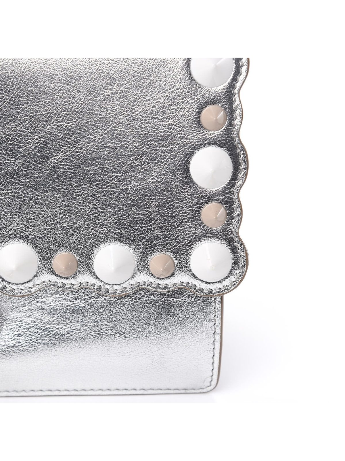 Fendi Kan I Metallic Silver Calfskin Scalloped Studded Bag