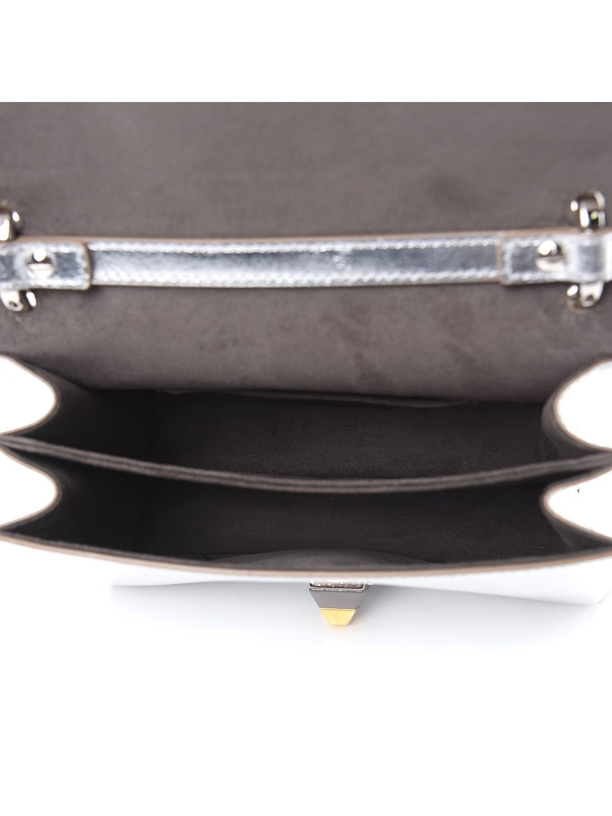 Fendi Kan I Metallic Silver Calfskin Scalloped Studded Bag