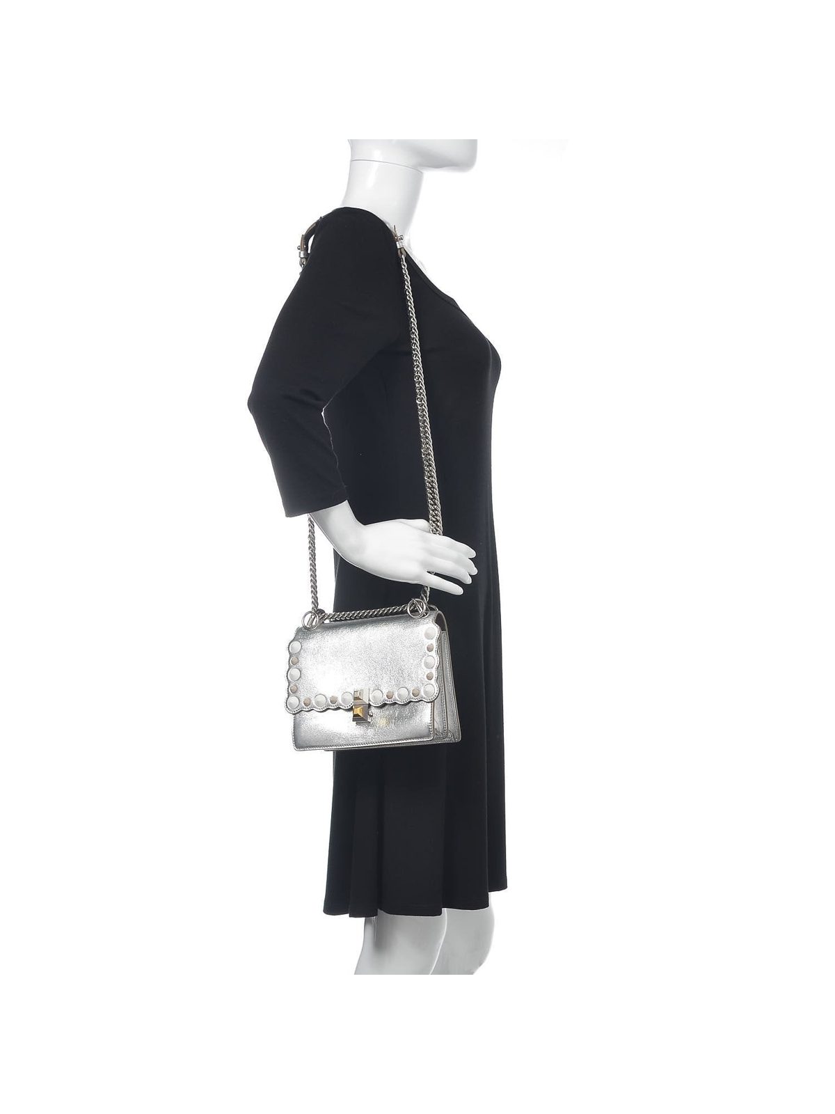 Fendi Kan I Metallic Silver Calfskin Scalloped Studded Bag