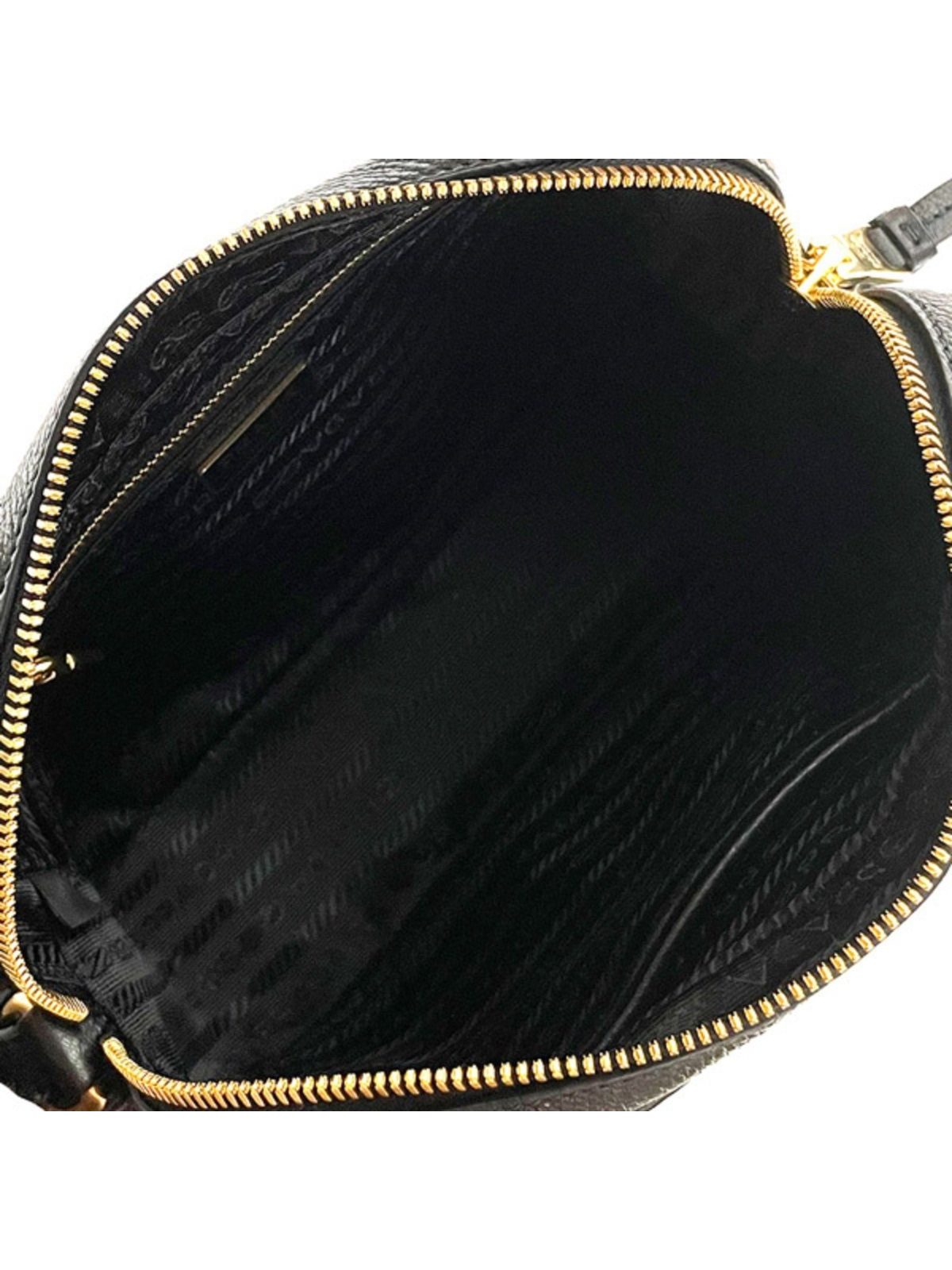 Prada Vitello Phenix Black Leather Gold Logo Camera Crossbody Bag