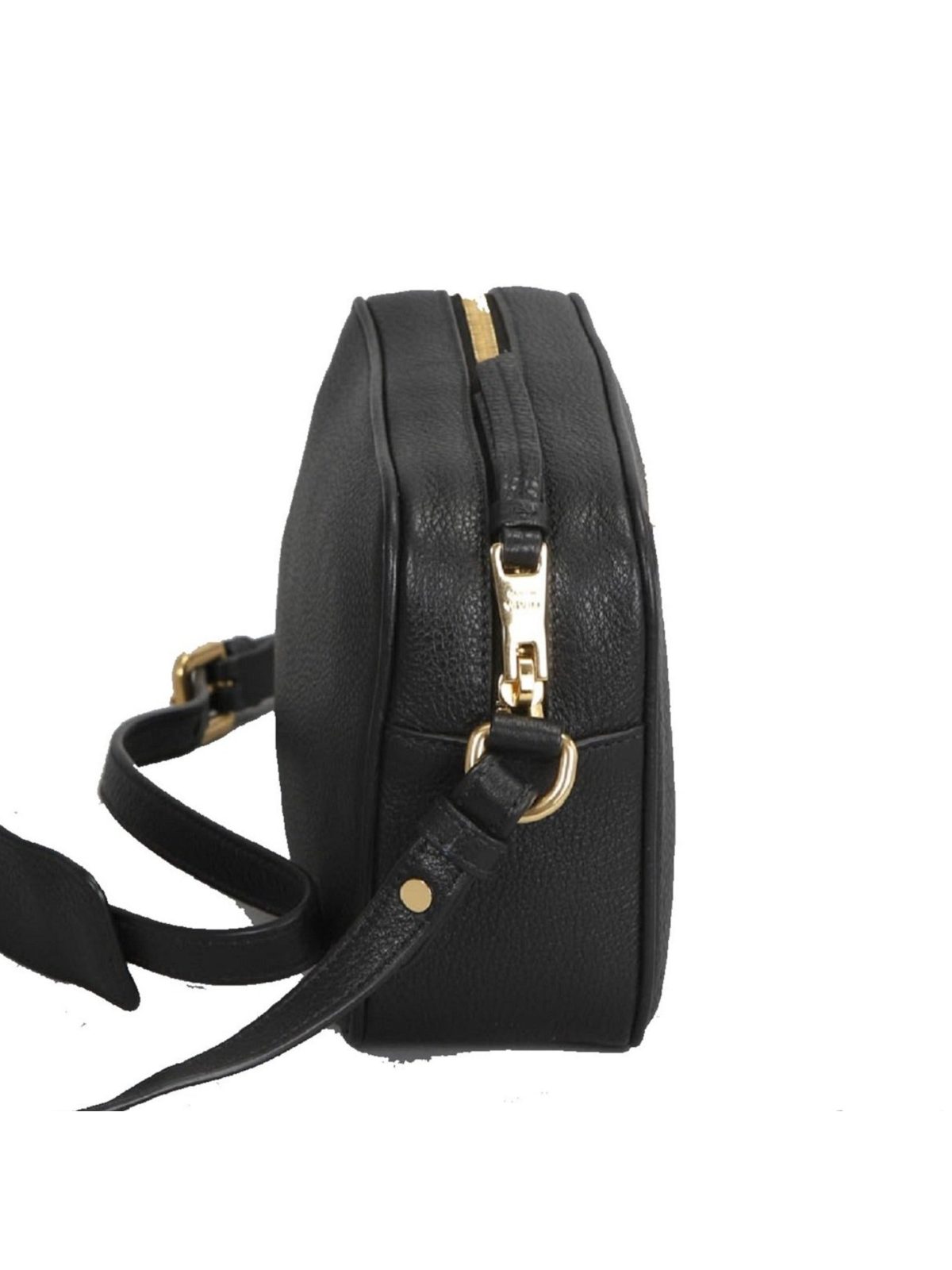 Prada Vitello Phenix Black Leather Gold Logo Camera Crossbody Bag