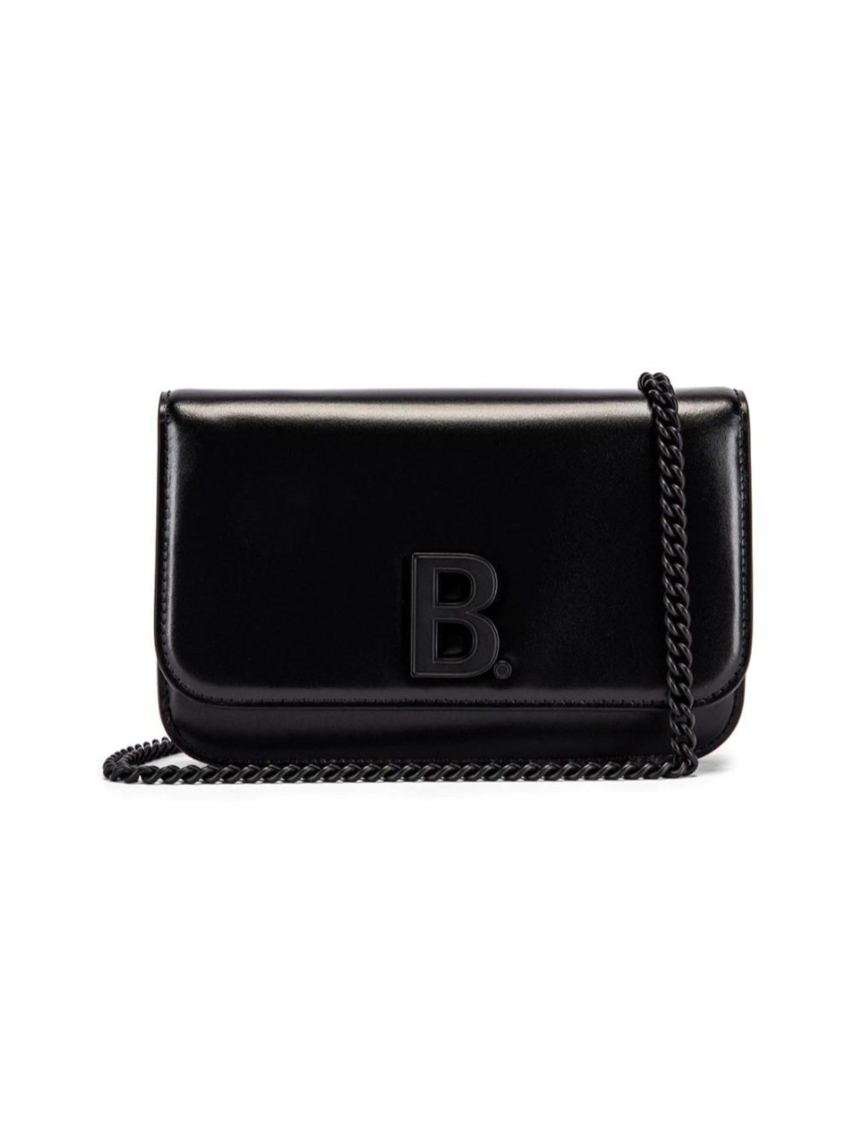 Balenciaga Black Shiny Calfskin Leather Chain Wallet Shoulder Bag