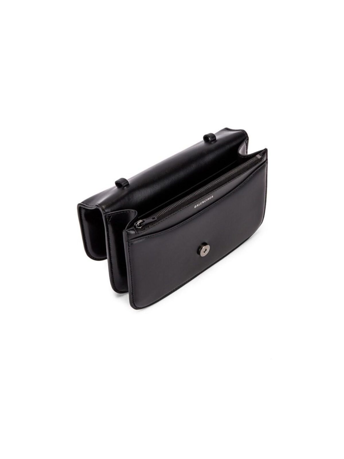 Balenciaga Black Shiny Calfskin Leather Chain Wallet Shoulder Bag