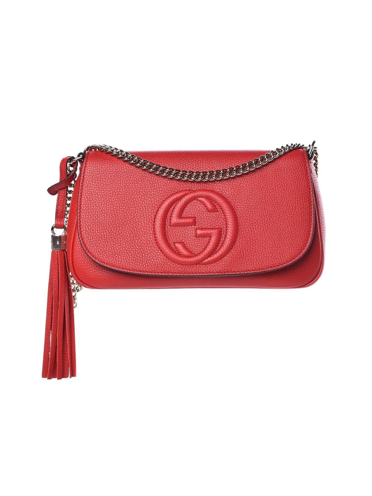 Gucci Soho Disco GG Tassel Chain Crossbody Flap Leather Bag Red