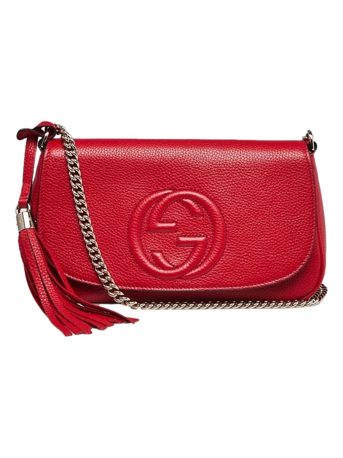 Gucci Soho Disco GG Tassel Chain Crossbody Flap Leather Bag Red