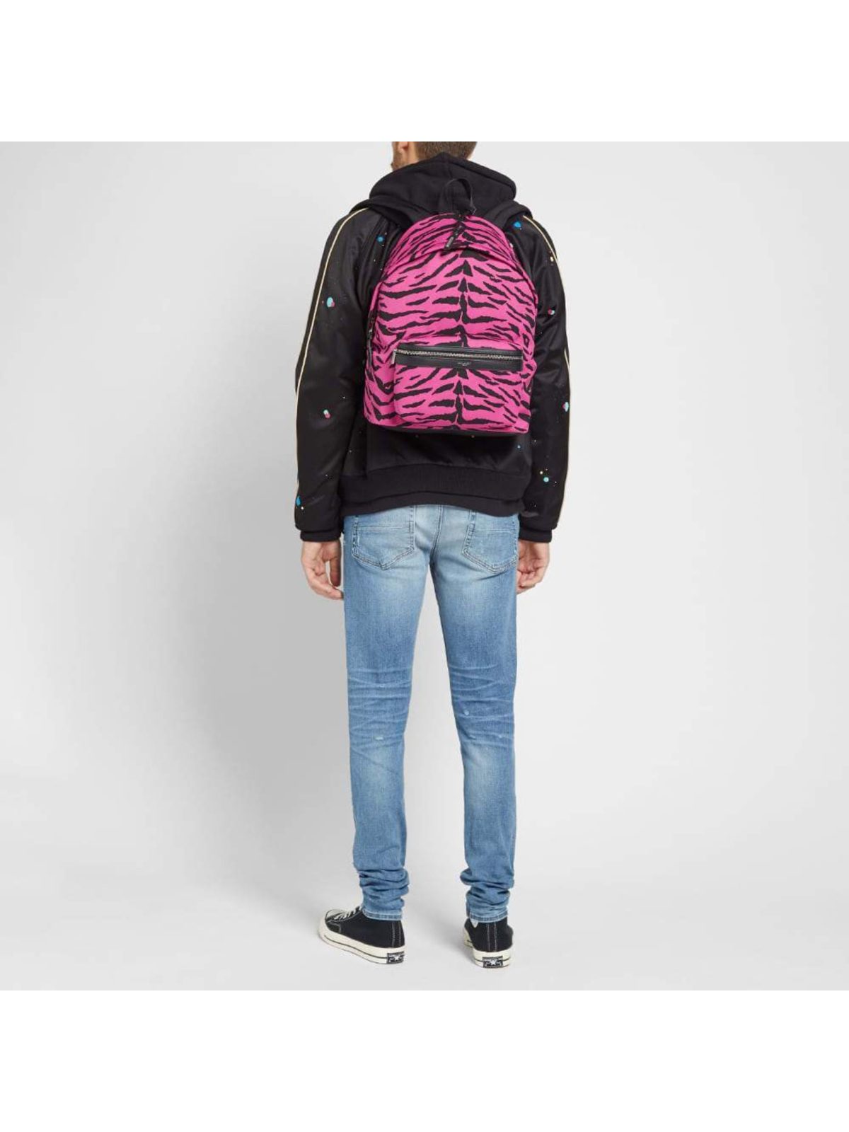 Saint Laurent City Backpack Pink Zebra Print Cotton Leather Trim