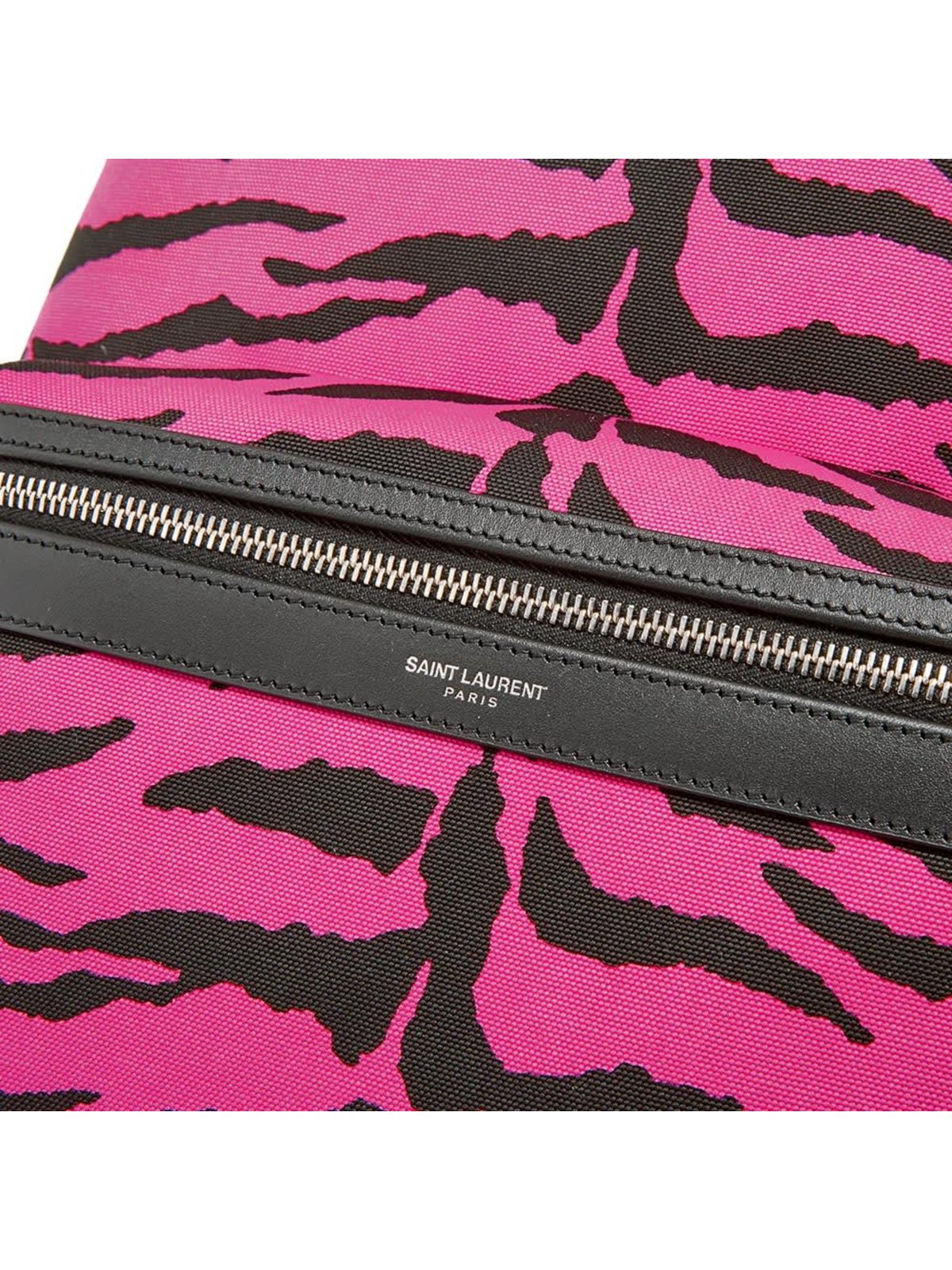 Saint Laurent City Backpack Pink Zebra Print Cotton Leather Trim