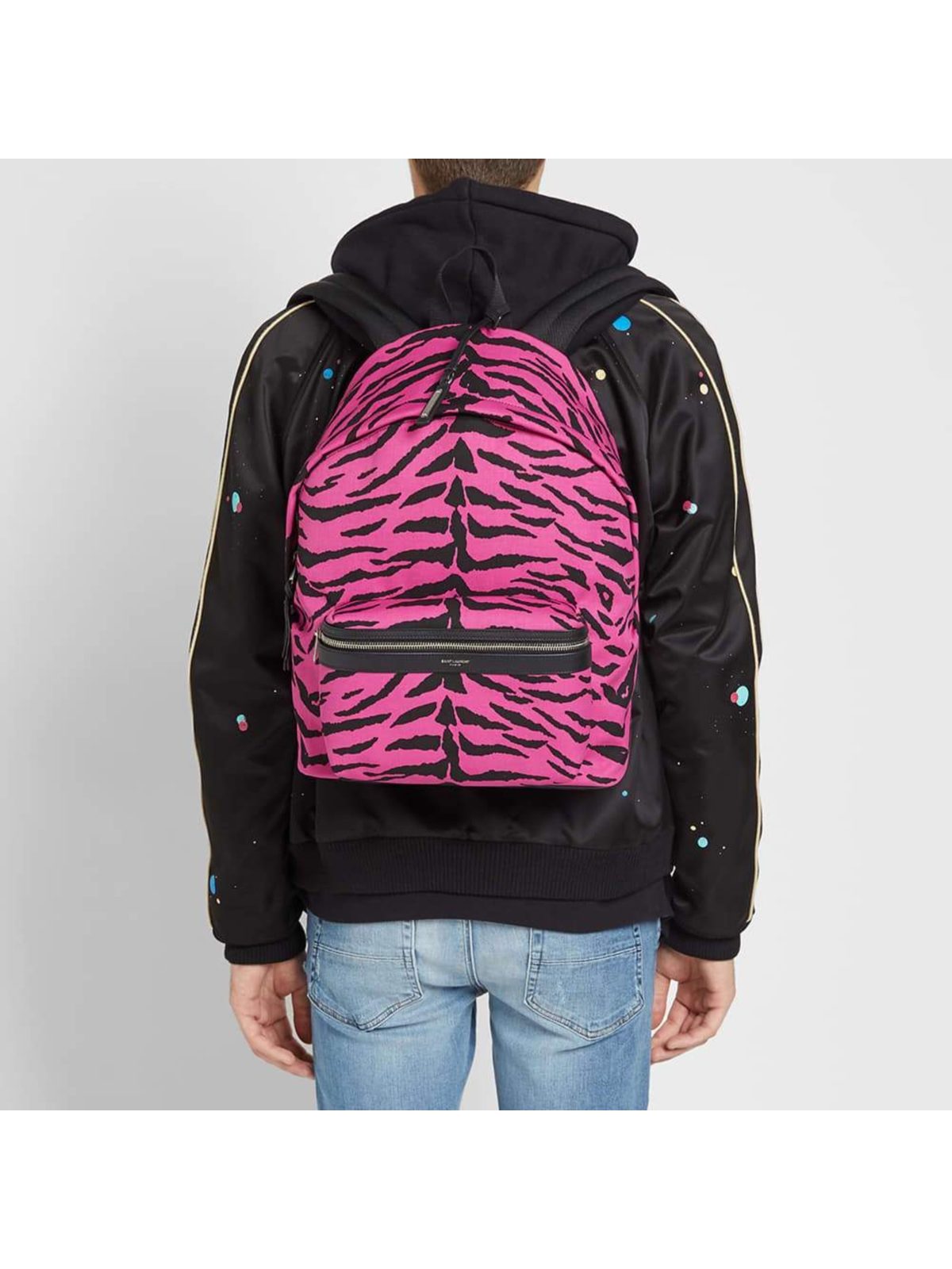 Saint Laurent City Backpack Pink Zebra Print Cotton Leather Trim