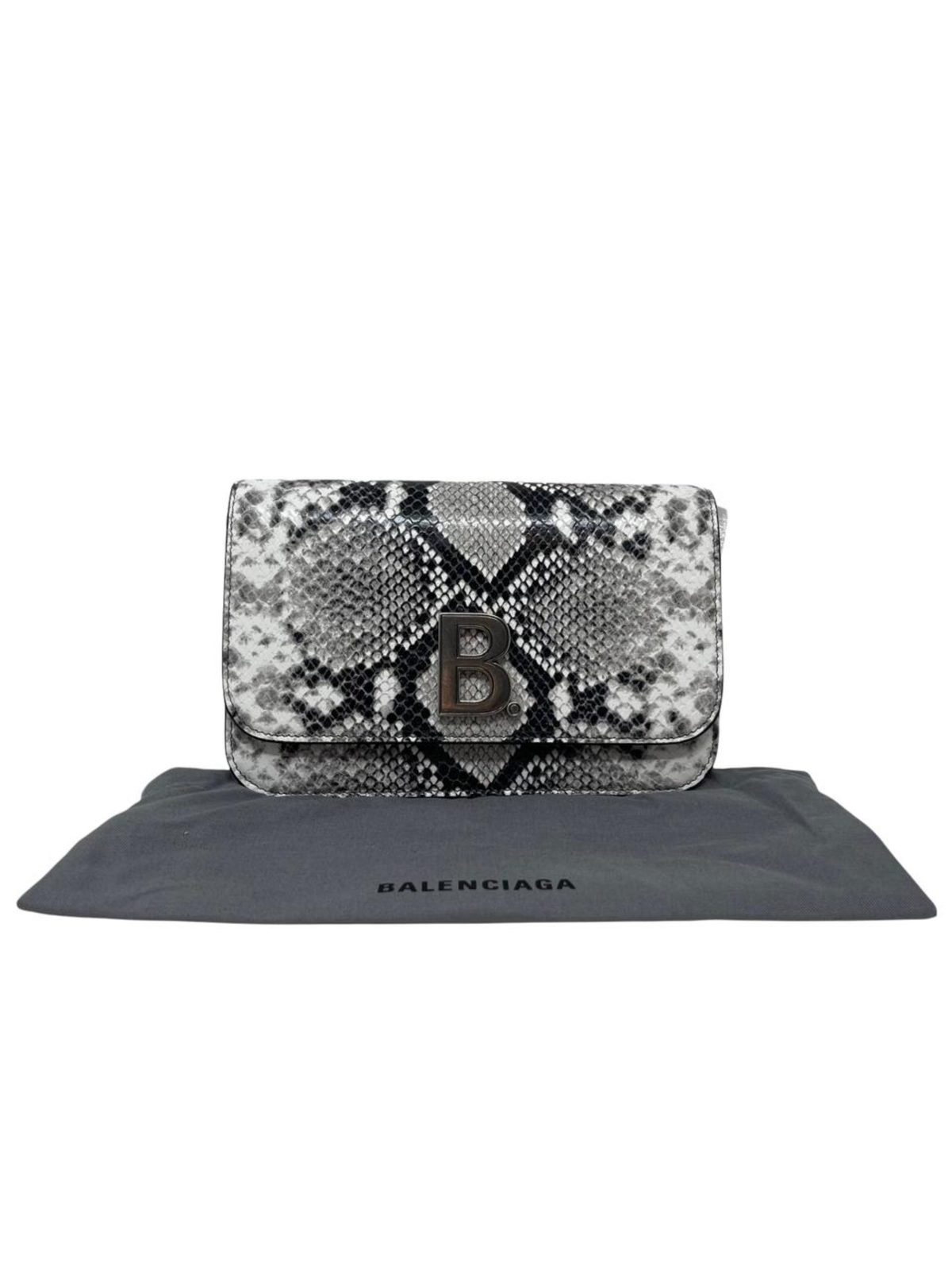 Balenciaga B Python Print Calfskin Leather Wallet on Chain Bag