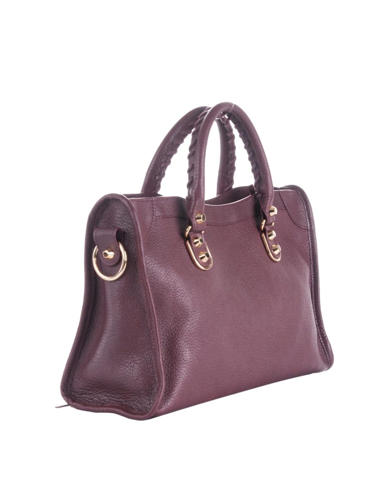 Balenciaga City Small Purple Goat Leather Shoulder Bag with Gold Hardware