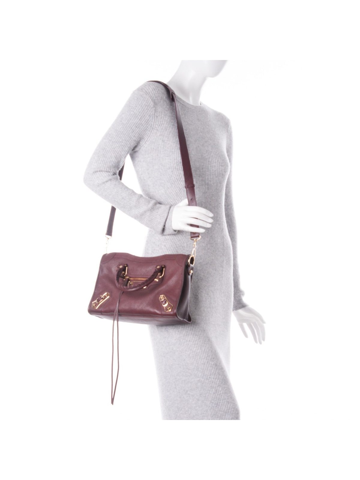 Balenciaga City Small Purple Goat Leather Shoulder Bag with Gold Hardware