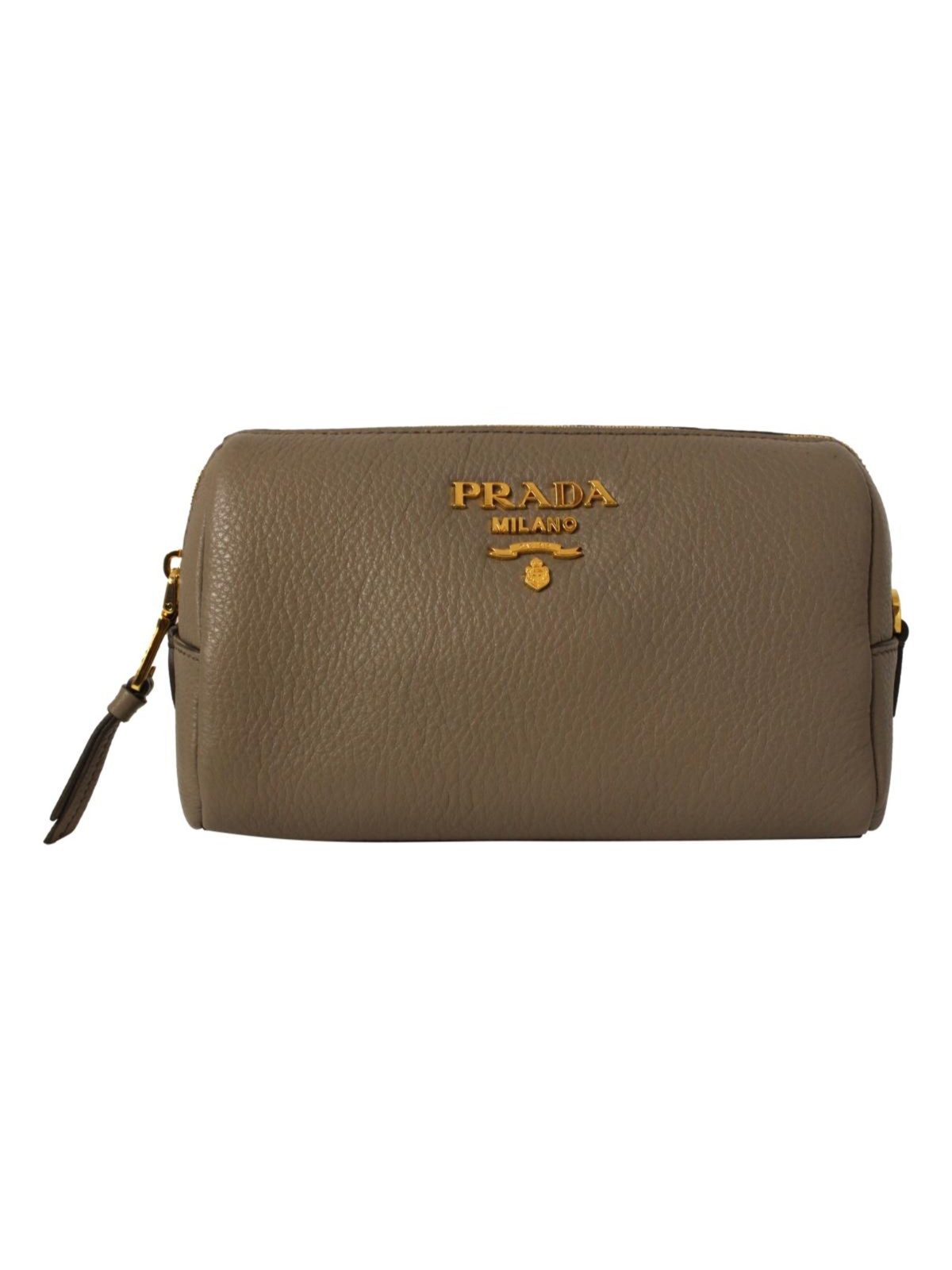 Prada Vitello Daino Argilla Grey Leather Cosmetic Pouch