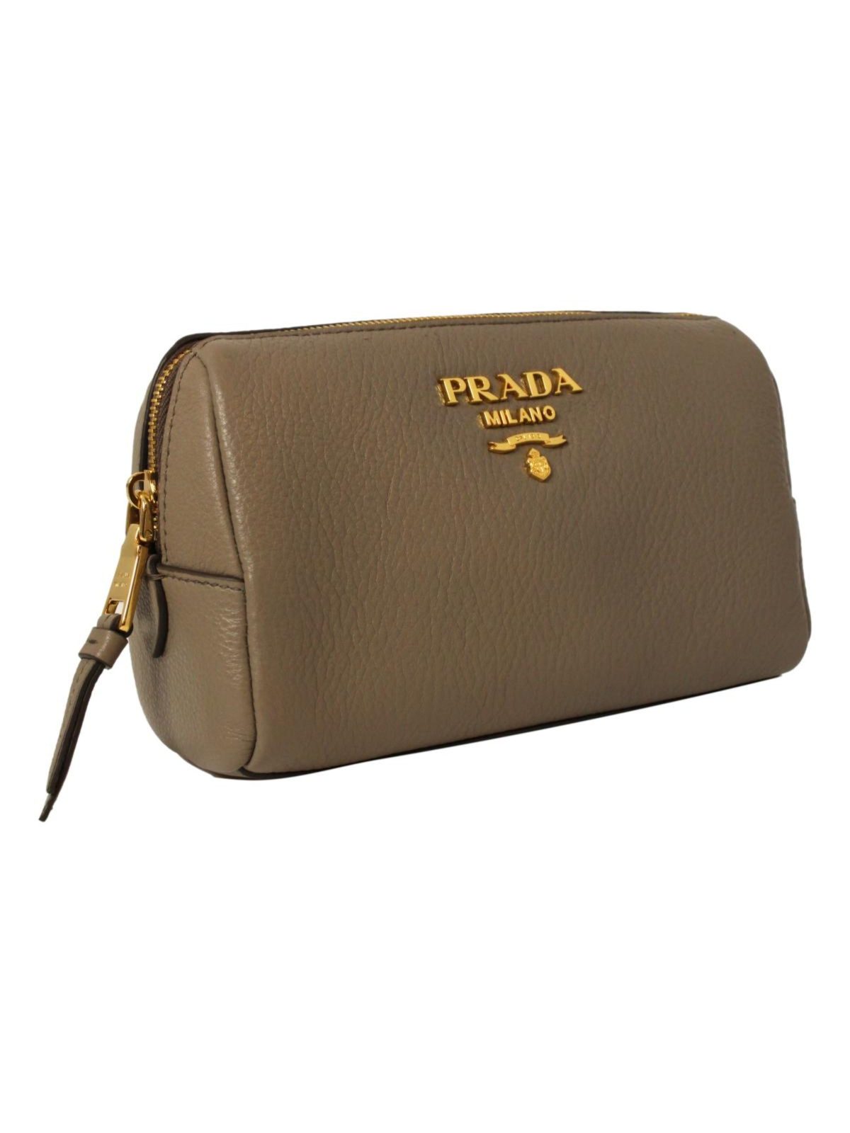 Prada Vitello Daino Argilla Grey Leather Cosmetic Pouch