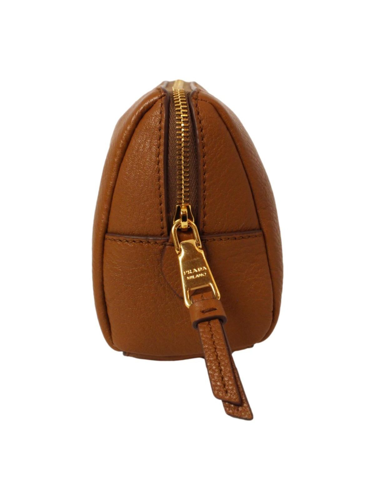 Prada Brown Leather Cosmetic Pouch Clutch Bag Vitello Daino