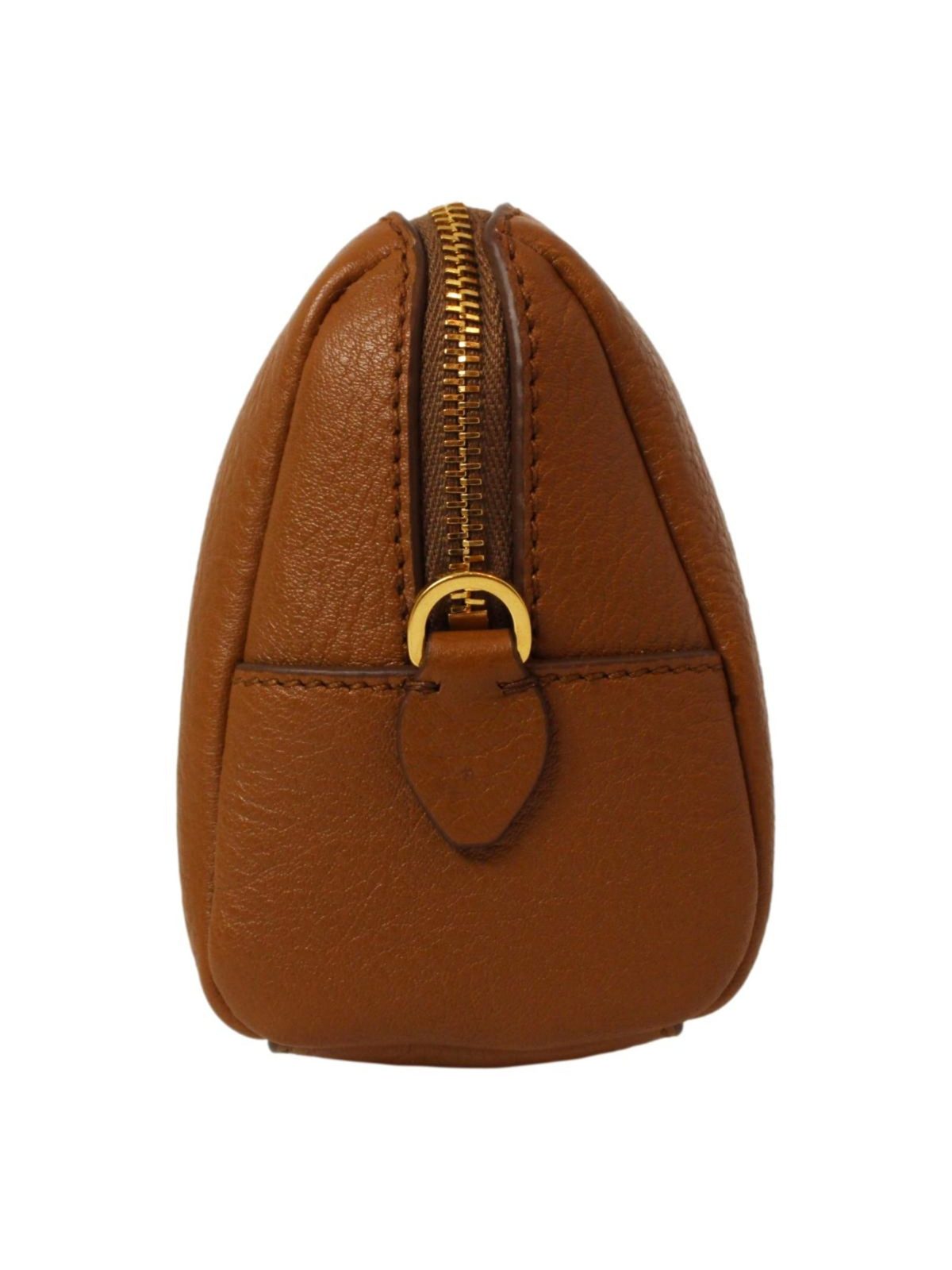 Prada Brown Leather Cosmetic Pouch Clutch Bag Vitello Daino