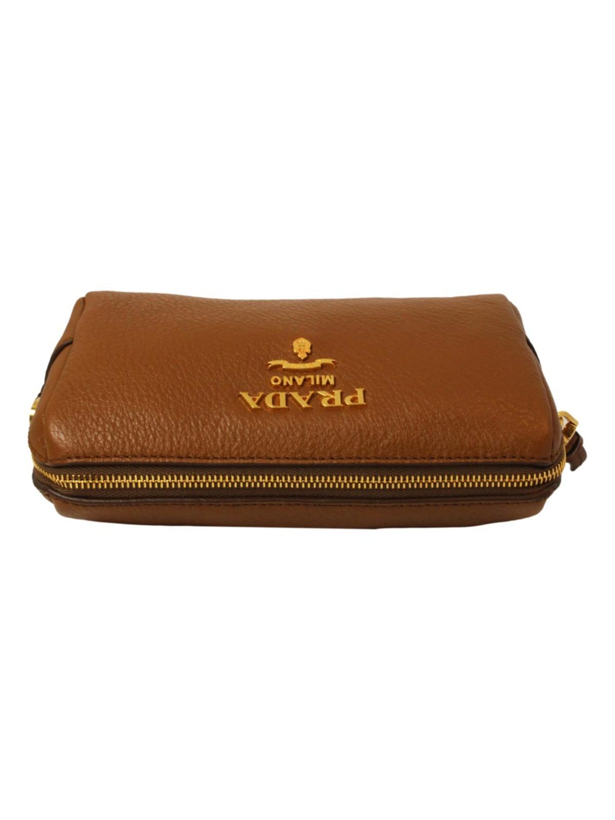 Prada Brown Leather Cosmetic Pouch Clutch Bag Vitello Daino