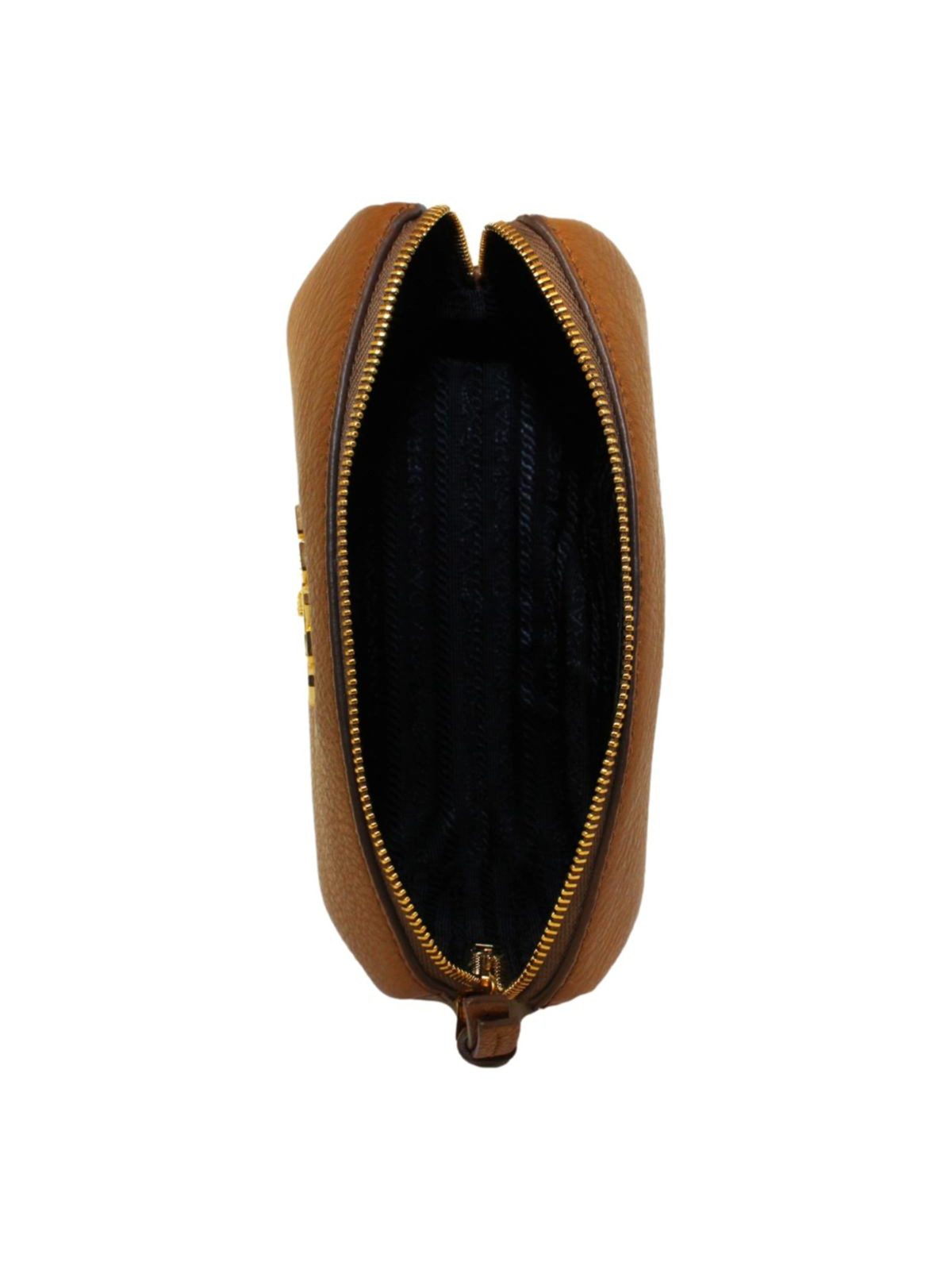 Prada Brown Leather Cosmetic Pouch Clutch Bag Vitello Daino