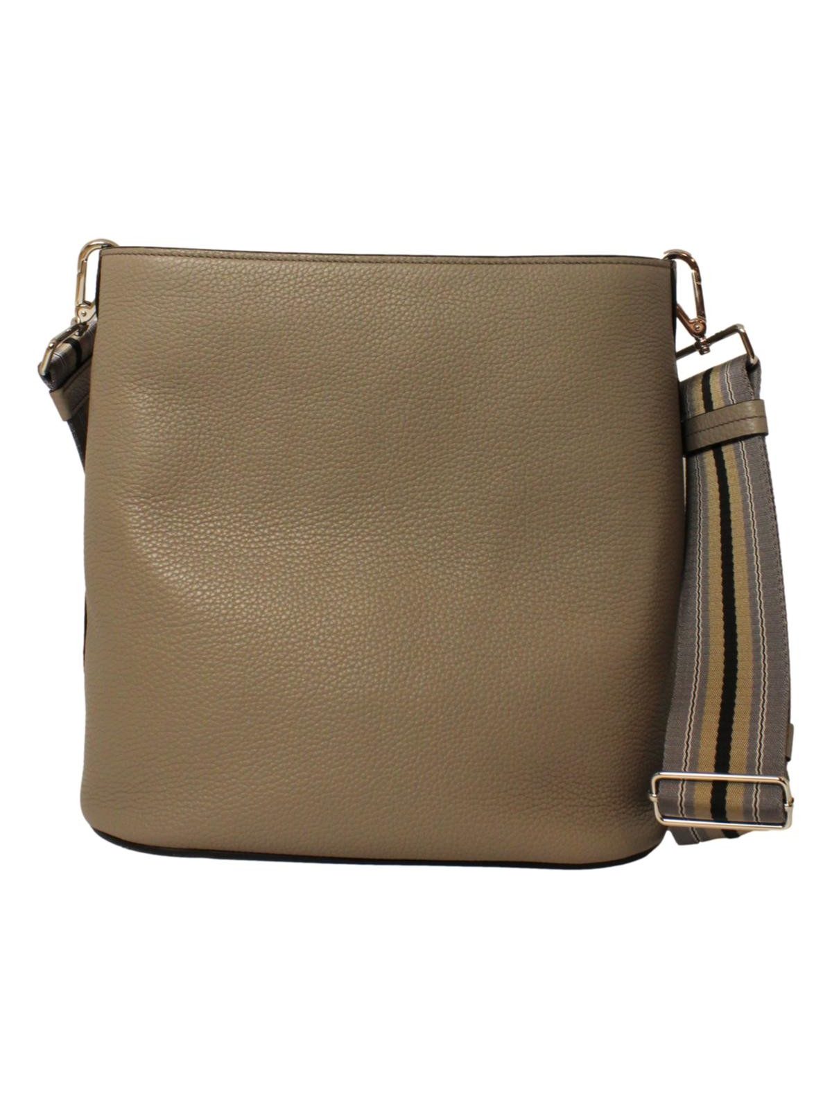 Prada Vitello Phenix Grey Leather Stripe Strap Bucket Bag Crossbody