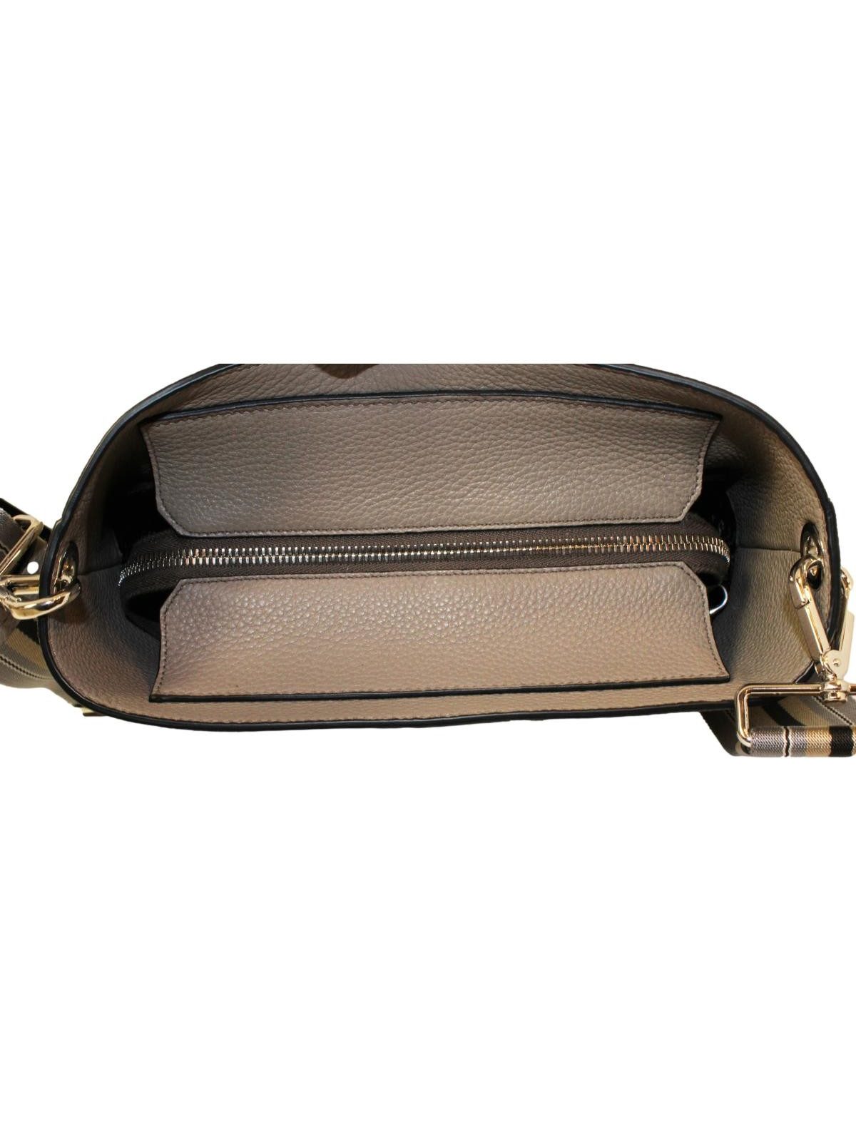 Prada Vitello Phenix Grey Leather Stripe Strap Bucket Bag Crossbody