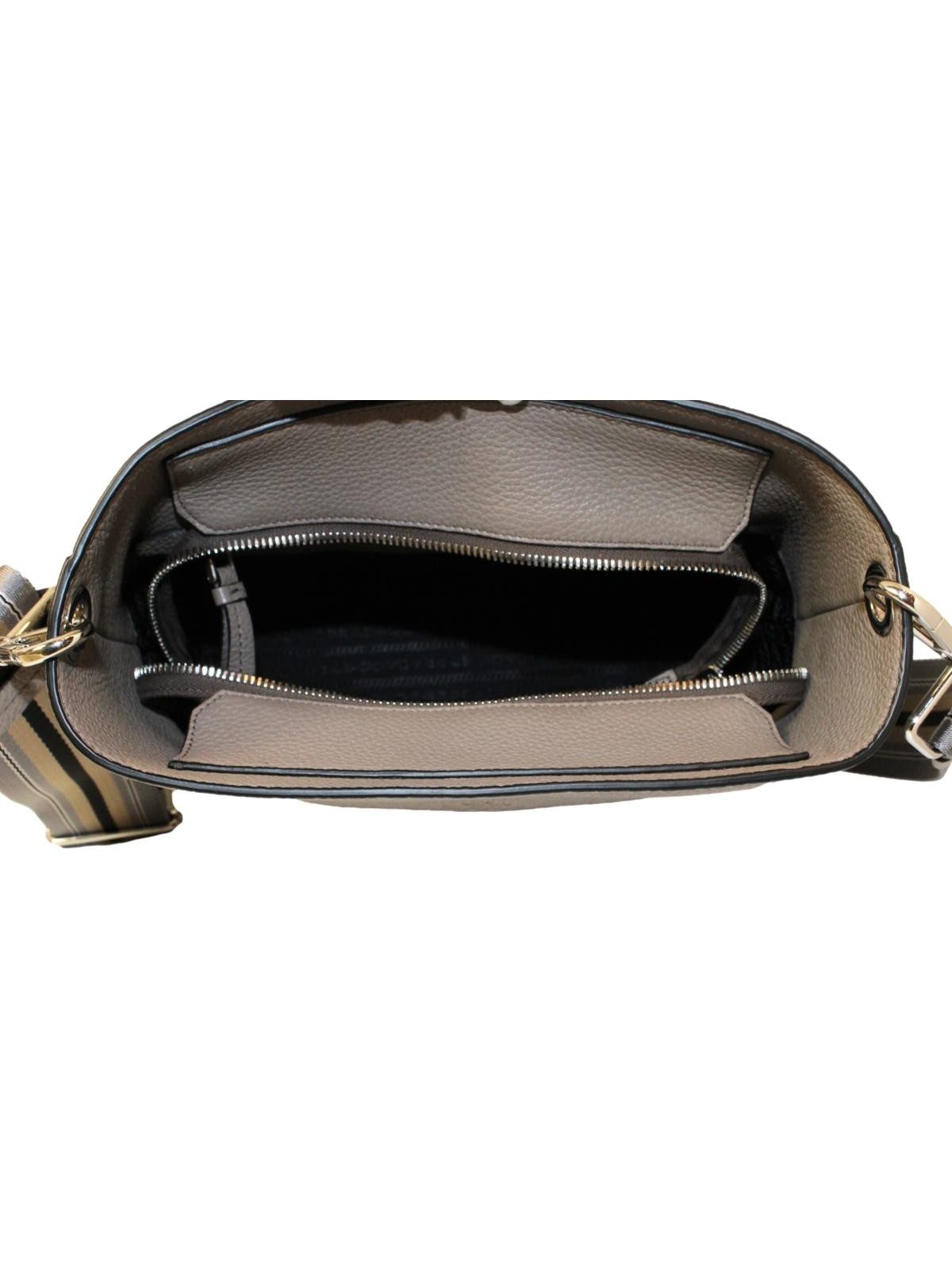 Prada Vitello Phenix Grey Leather Stripe Strap Bucket Bag Crossbody