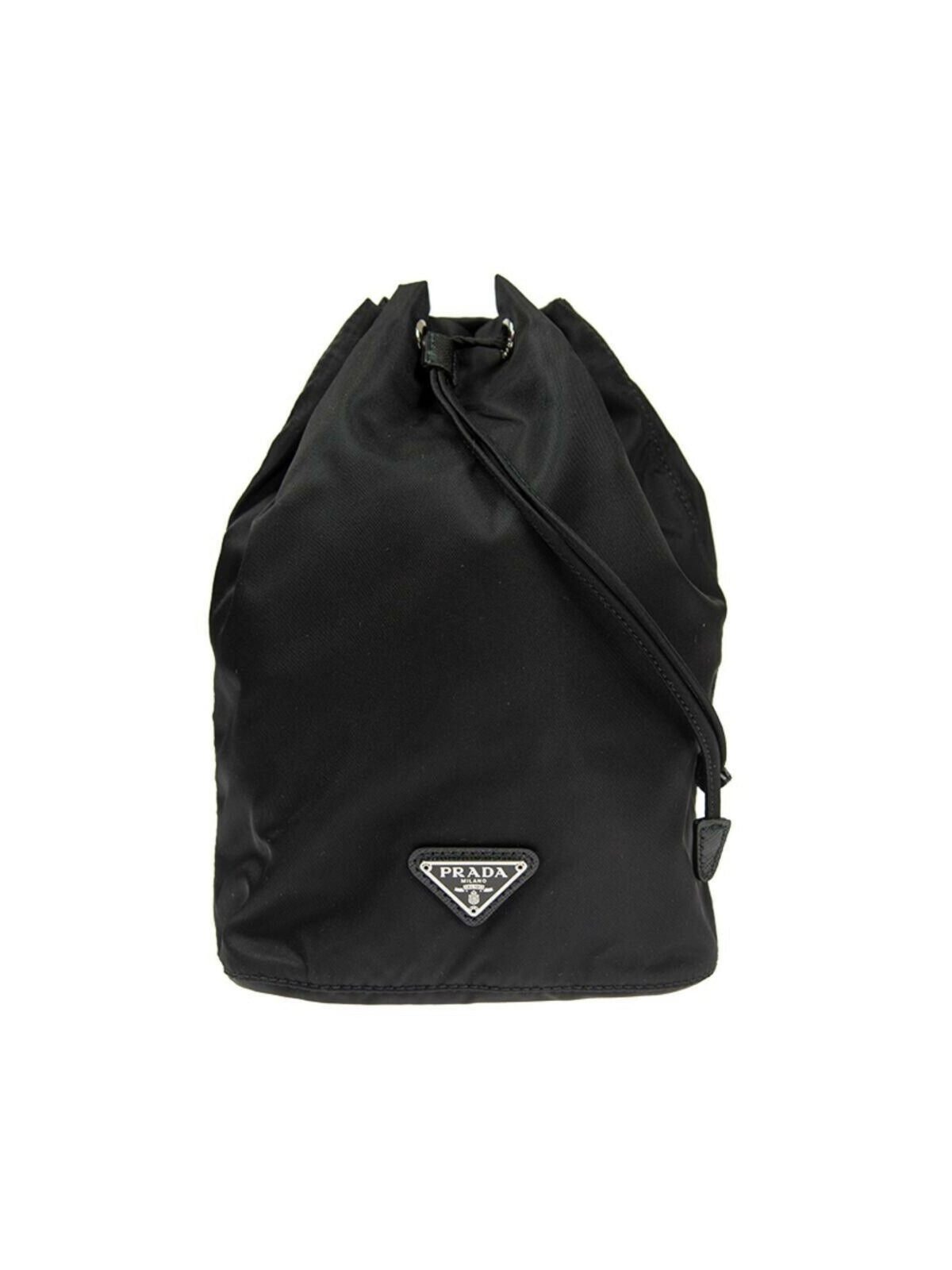 Prada Black Tessuto Nylon Triangle Logo Drawstring Bucket Bag