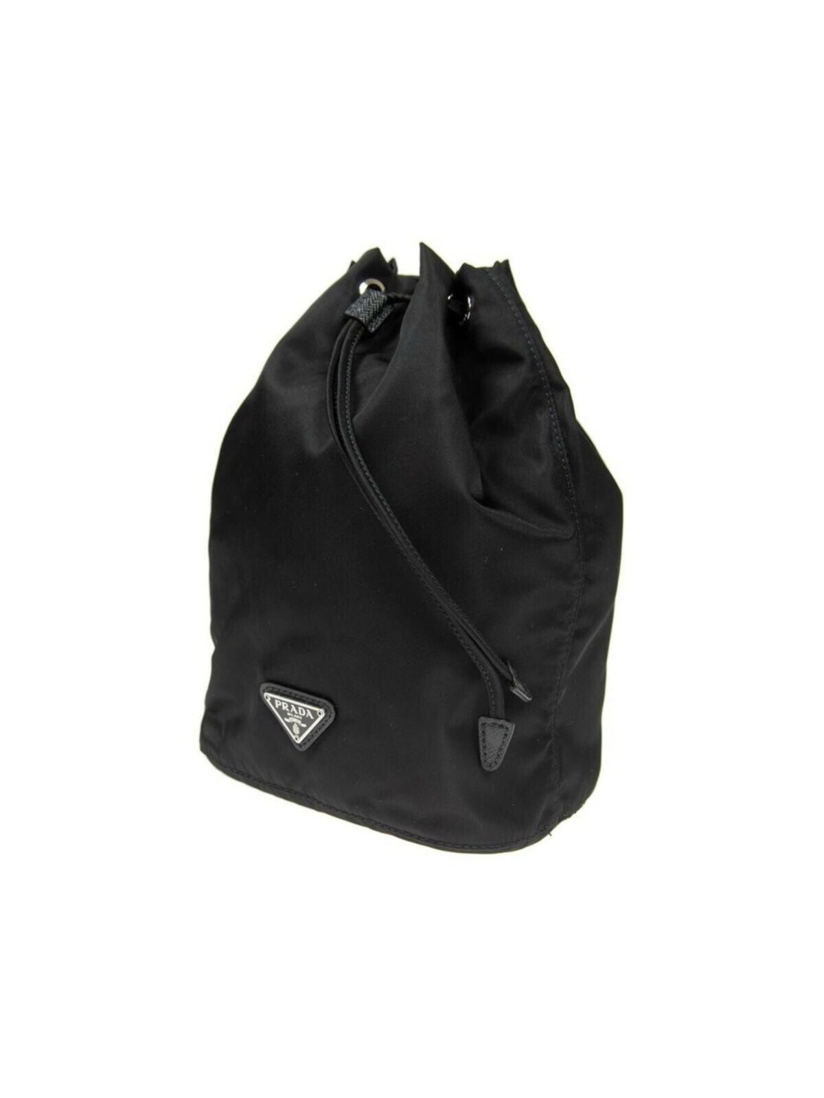 Prada Black Tessuto Nylon Triangle Logo Drawstring Bucket Bag