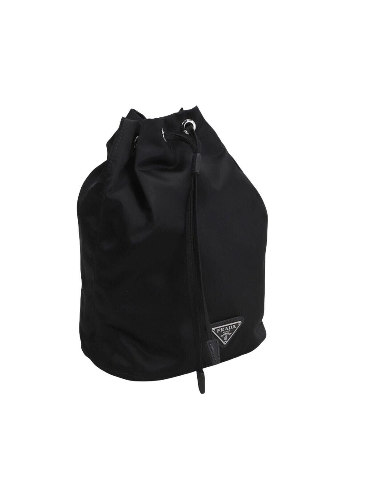 Prada Black Tessuto Nylon Triangle Logo Drawstring Bucket Bag