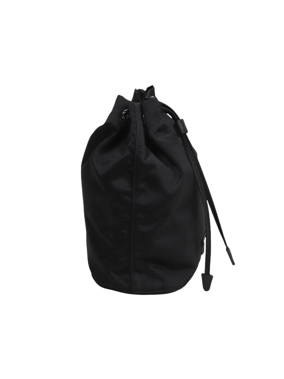 Prada Black Tessuto Nylon Triangle Logo Drawstring Bucket Bag