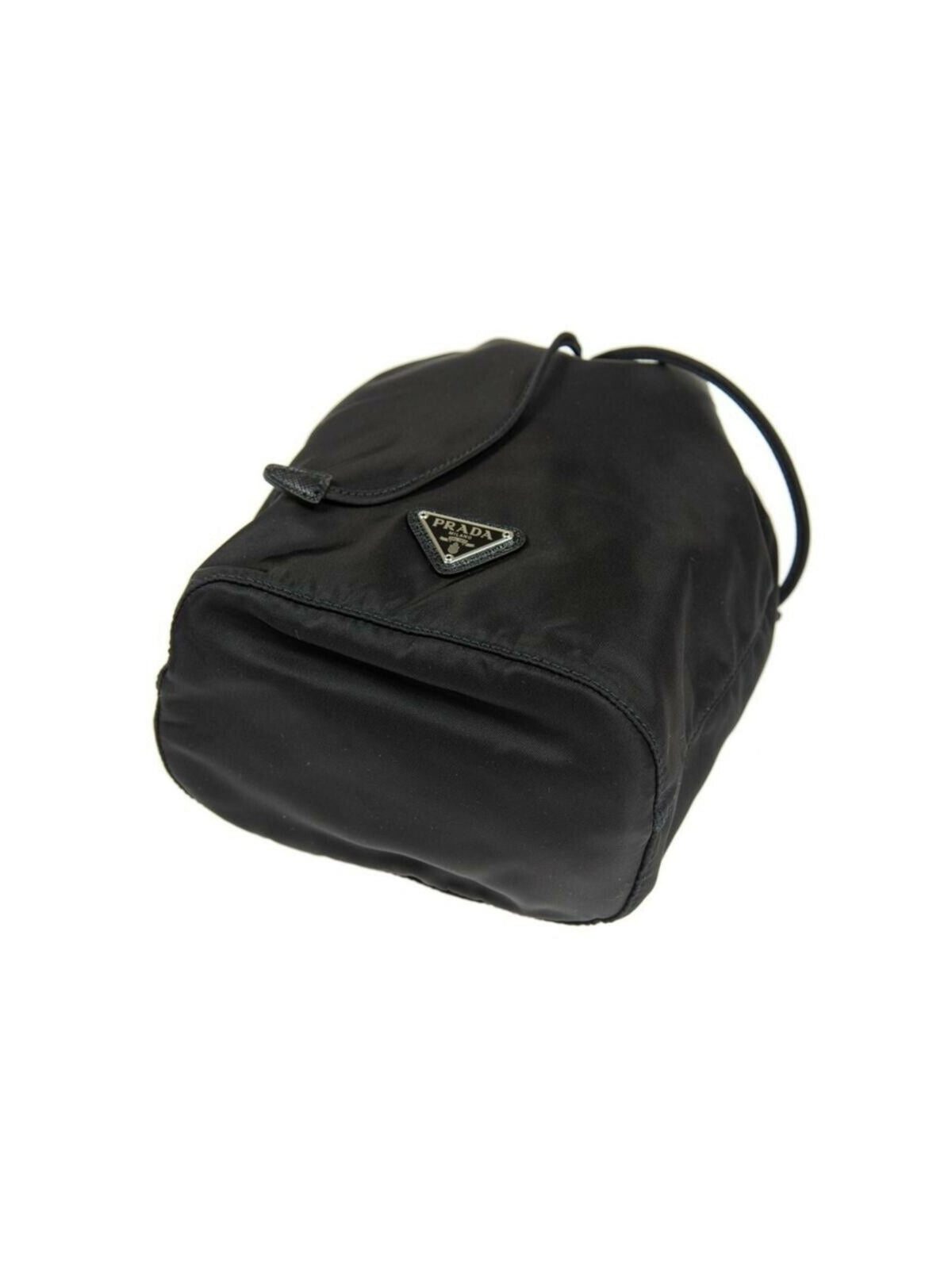 Prada Black Tessuto Nylon Triangle Logo Drawstring Bucket Bag