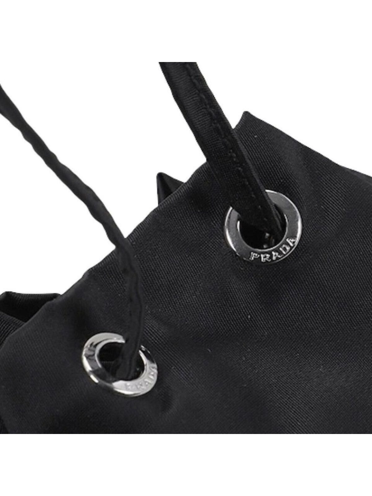 Prada Black Tessuto Nylon Triangle Logo Drawstring Bucket Bag