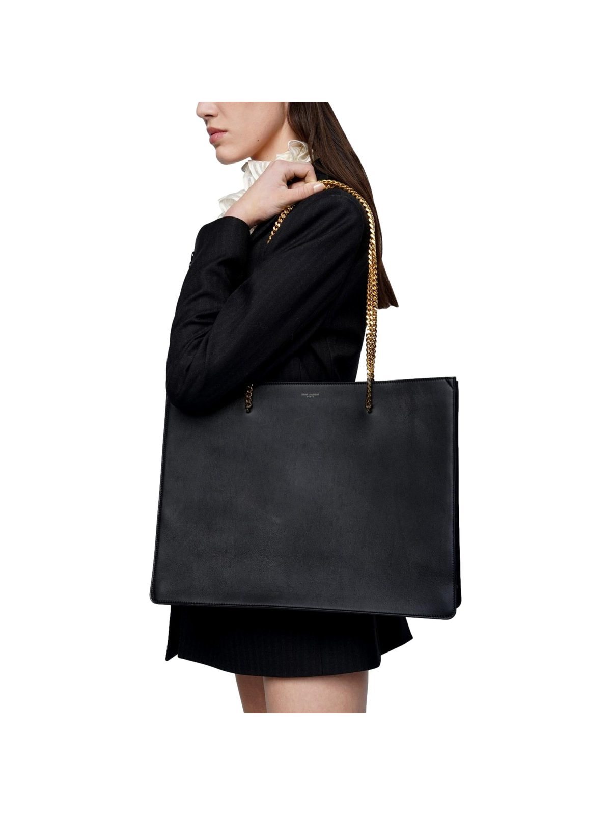 Saint Laurent Siena Ultra Lux Black Calf Leather Chain Shoulder Tote Bag