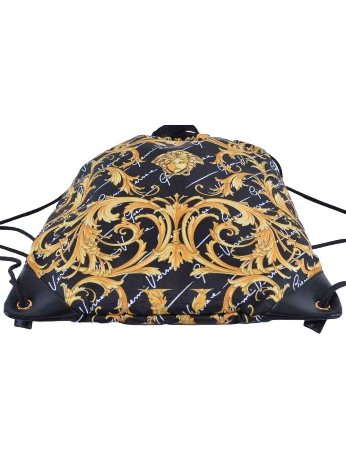 Versace Barocco Print Drawstring Backpack Black Nylon La Medusa Logo