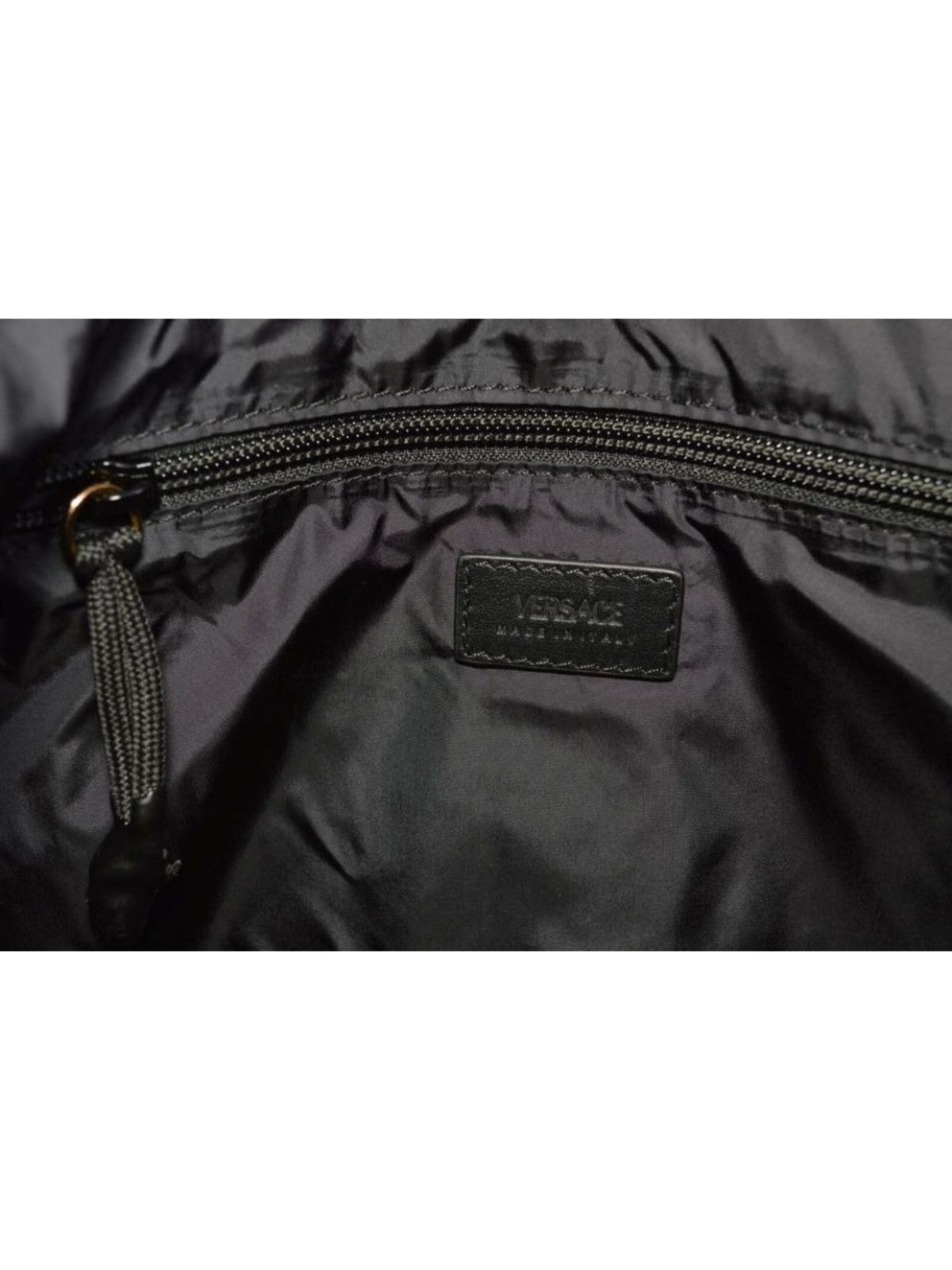 Versace Barocco Print Drawstring Backpack Black Nylon La Medusa Logo