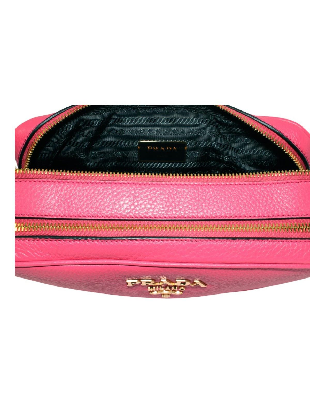 Prada Peonia Pink Vitello Phenix Leather Double Zip Crossbody