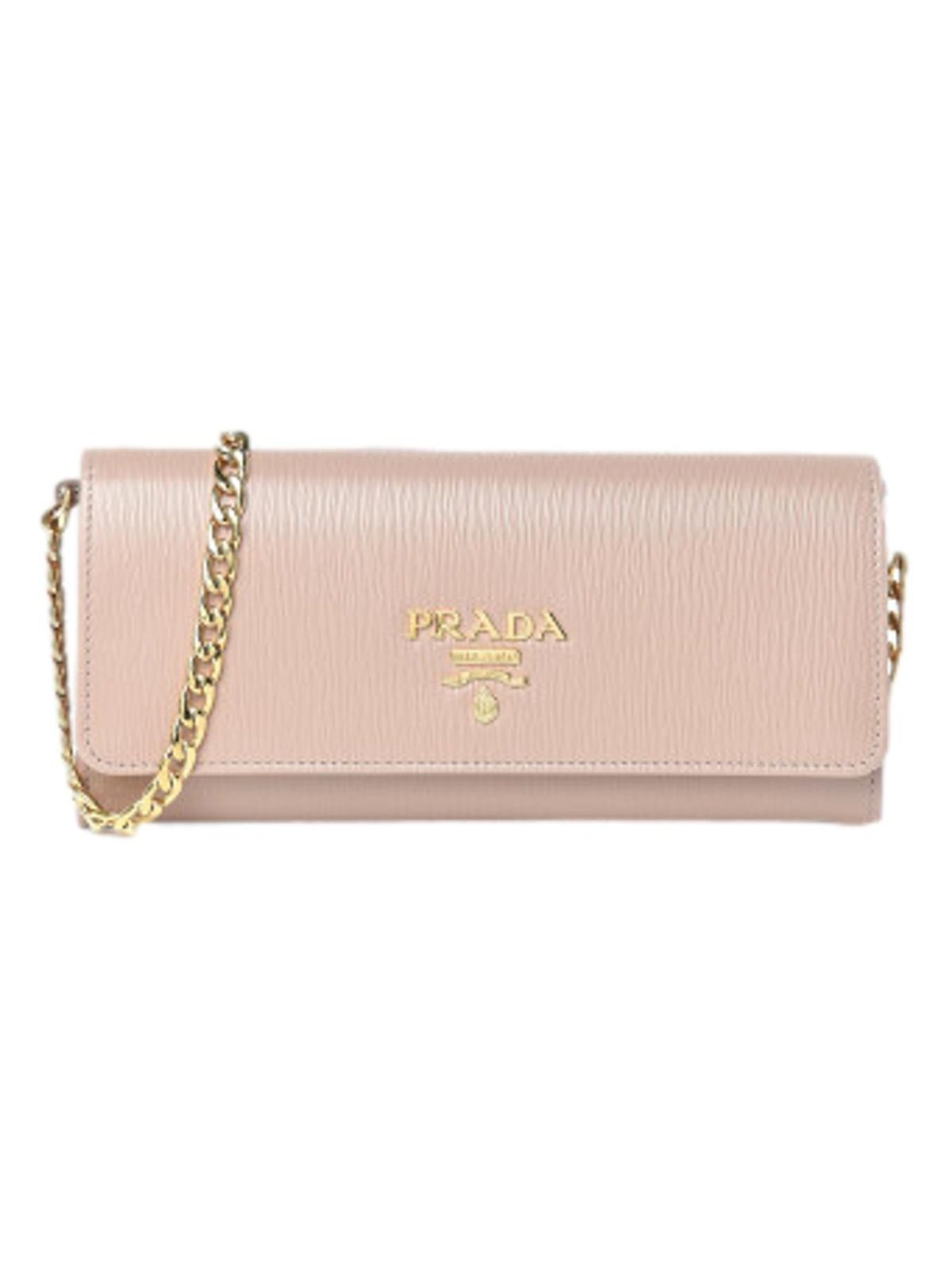 Prada Cipria Beige Vitello Move Leather Chain Wallet Crossbody