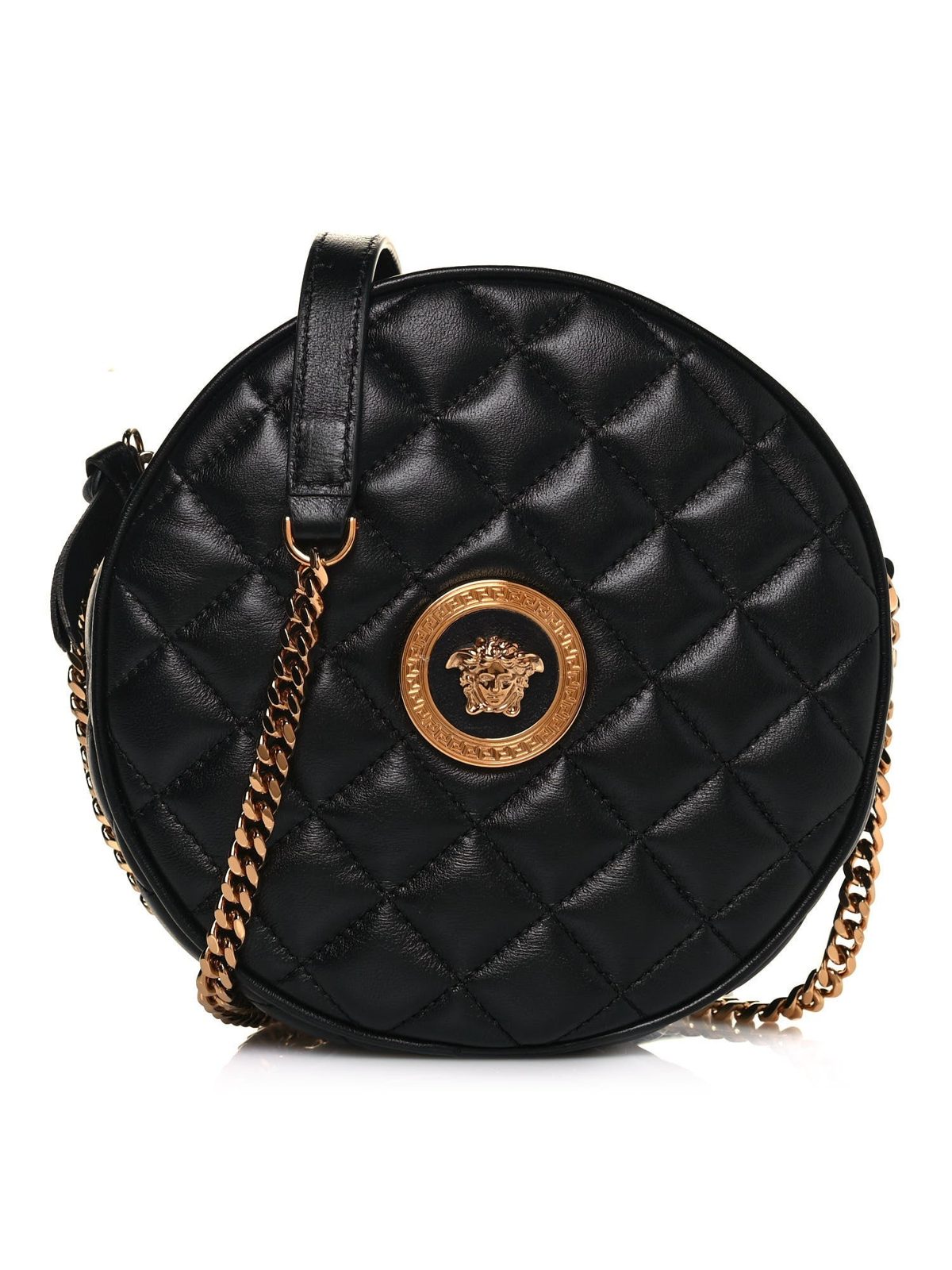 Versace La Medusa Quilted Black Leather Shoulder Bag Gold Medusa Logo