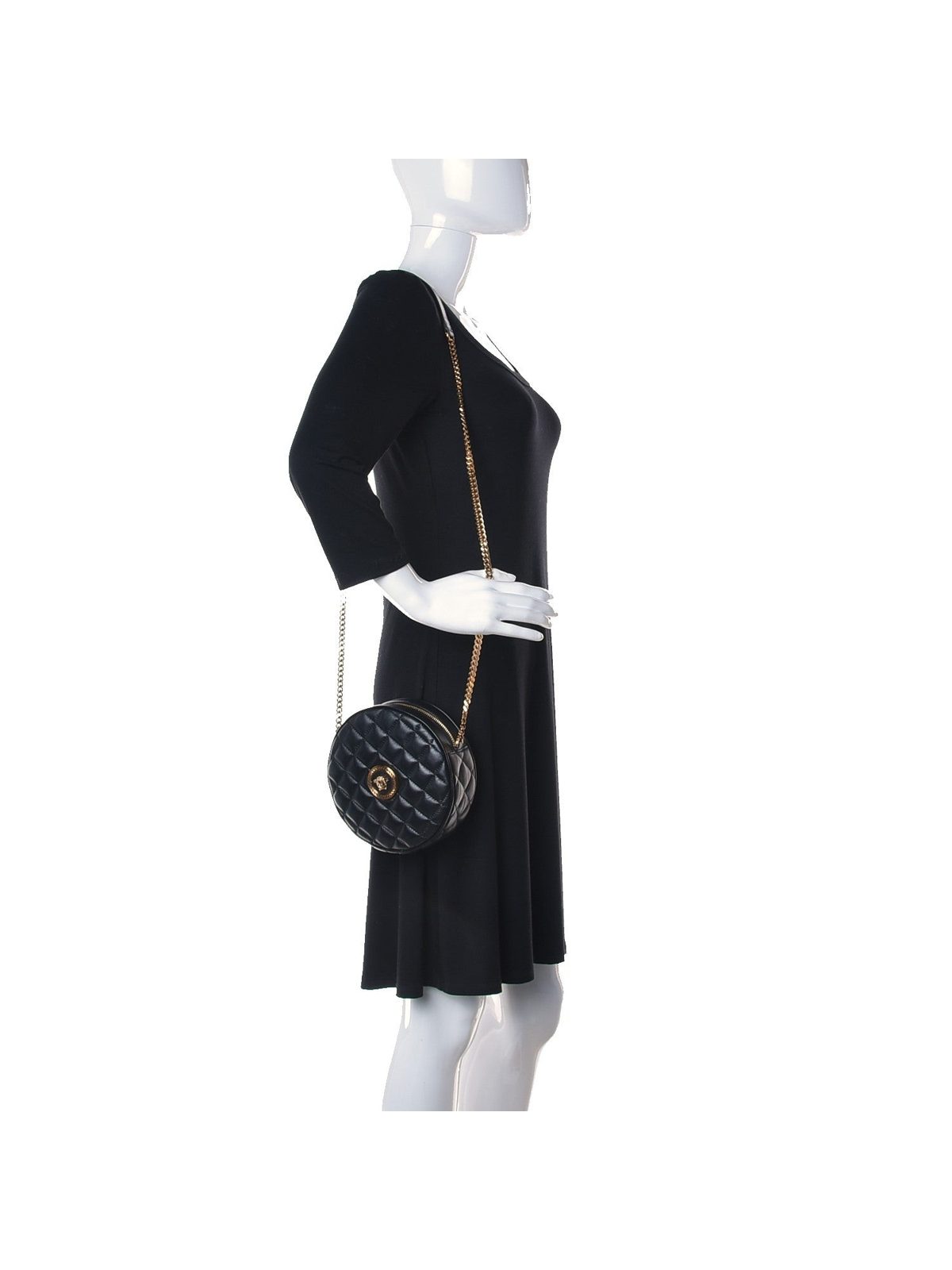 Versace La Medusa Quilted Black Leather Shoulder Bag Gold Medusa Logo