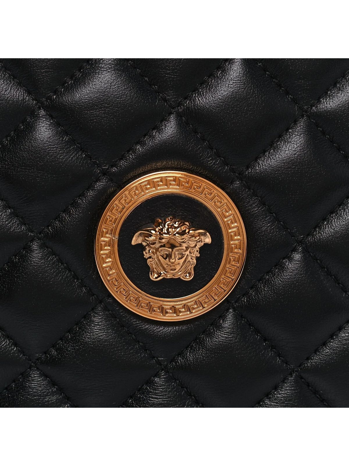 Versace La Medusa Quilted Black Leather Shoulder Bag Gold Medusa Logo