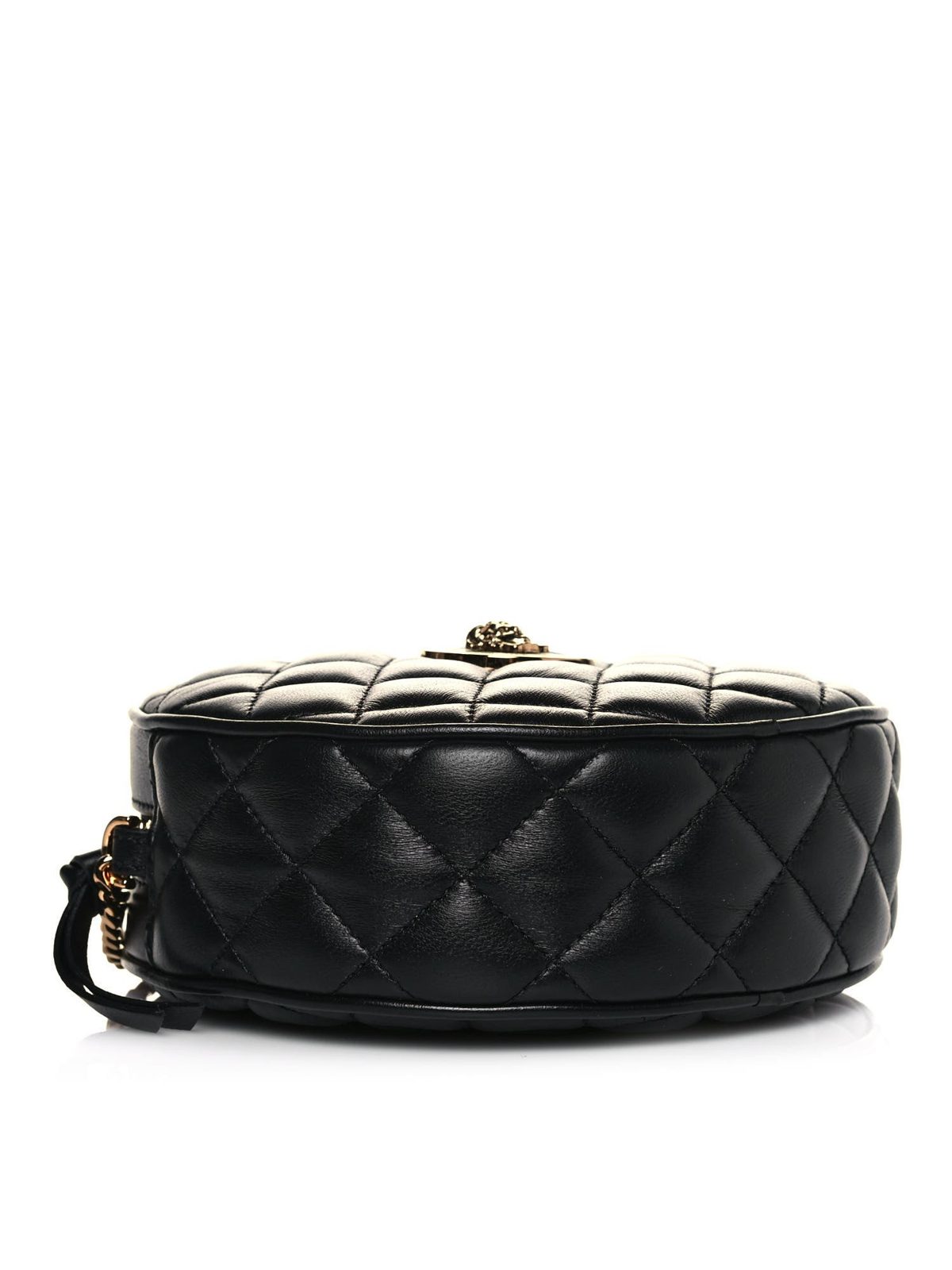 Versace La Medusa Quilted Black Leather Shoulder Bag Gold Medusa Logo