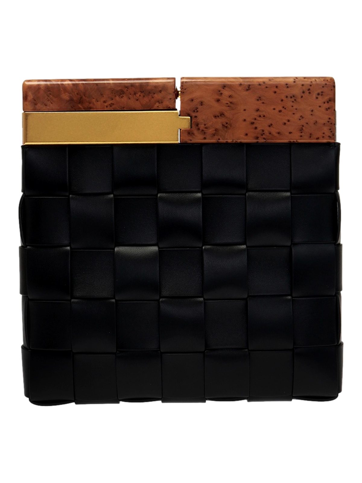 Bottega Veneta BV Snap Mogano Black Leather Clutch Designer Evening Handbag