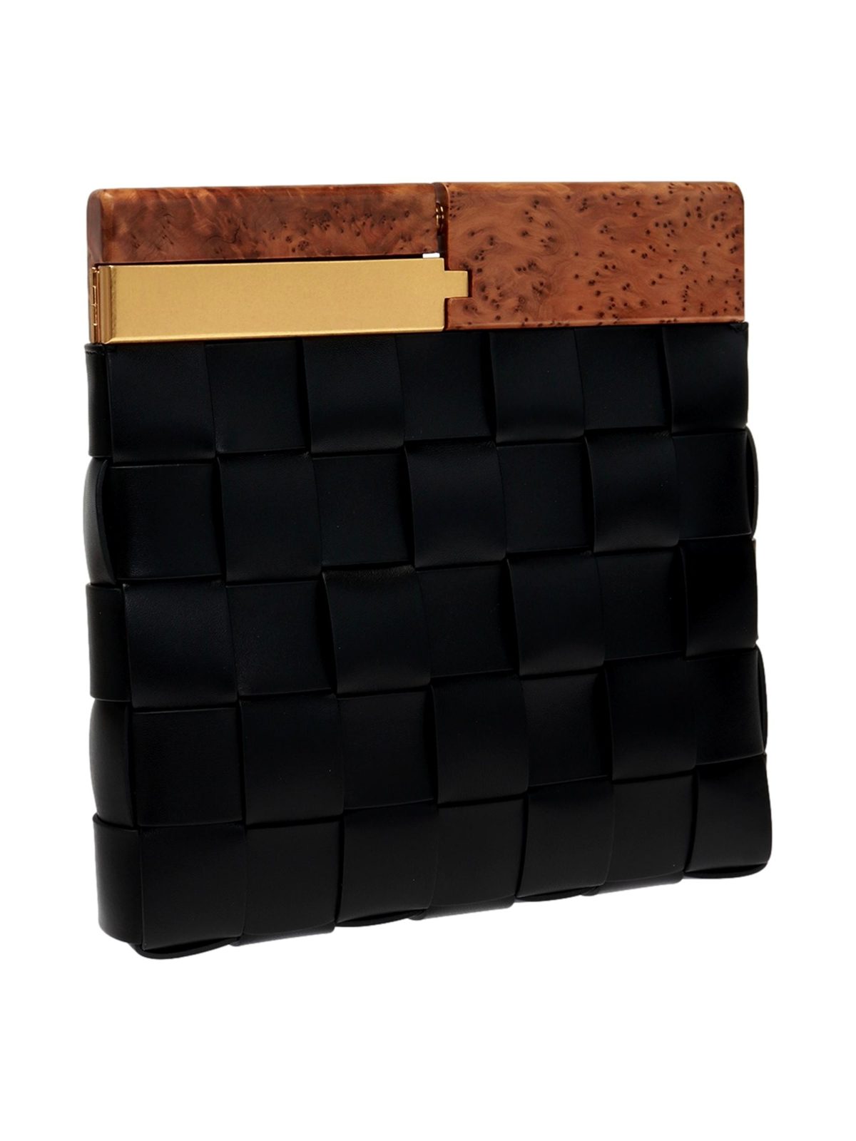 Bottega Veneta BV Snap Mogano Black Leather Clutch Designer Evening Handbag