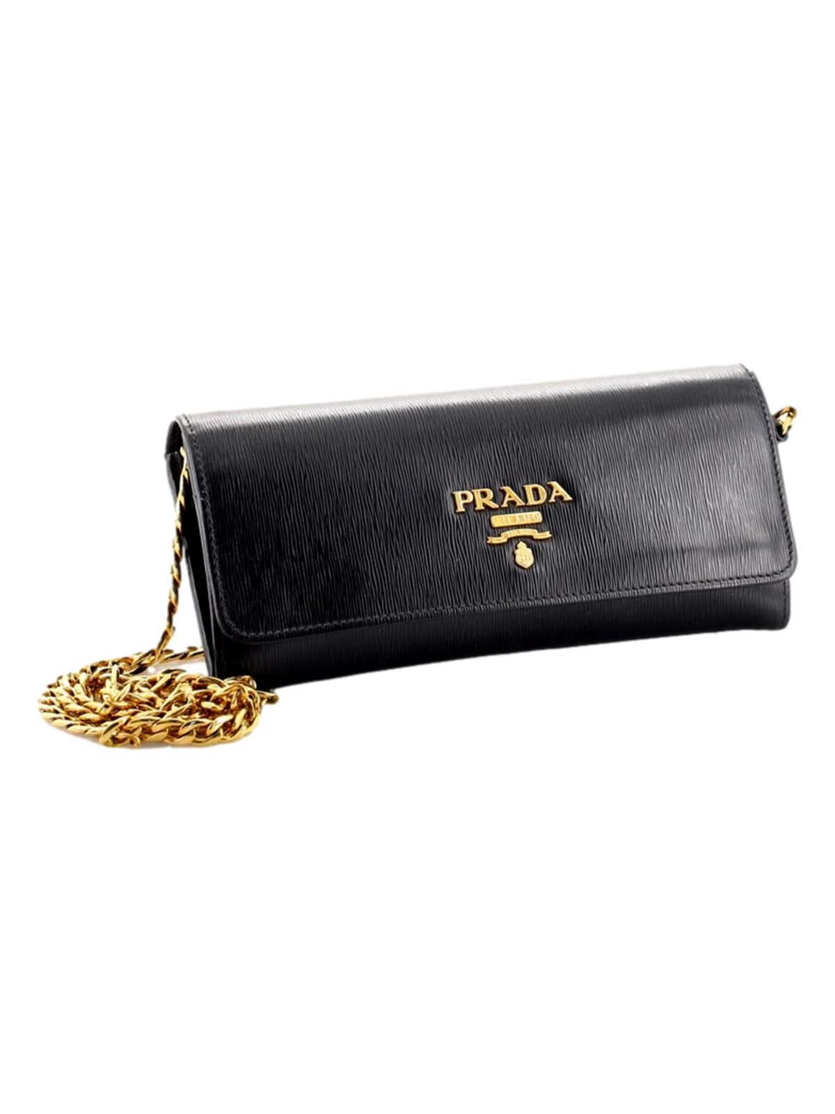 Prada Black Vitello Move Leather Chain Crossbody Wallet Clutch