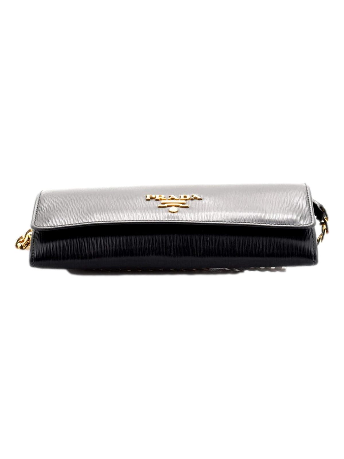 Prada Black Vitello Move Leather Chain Crossbody Wallet Clutch