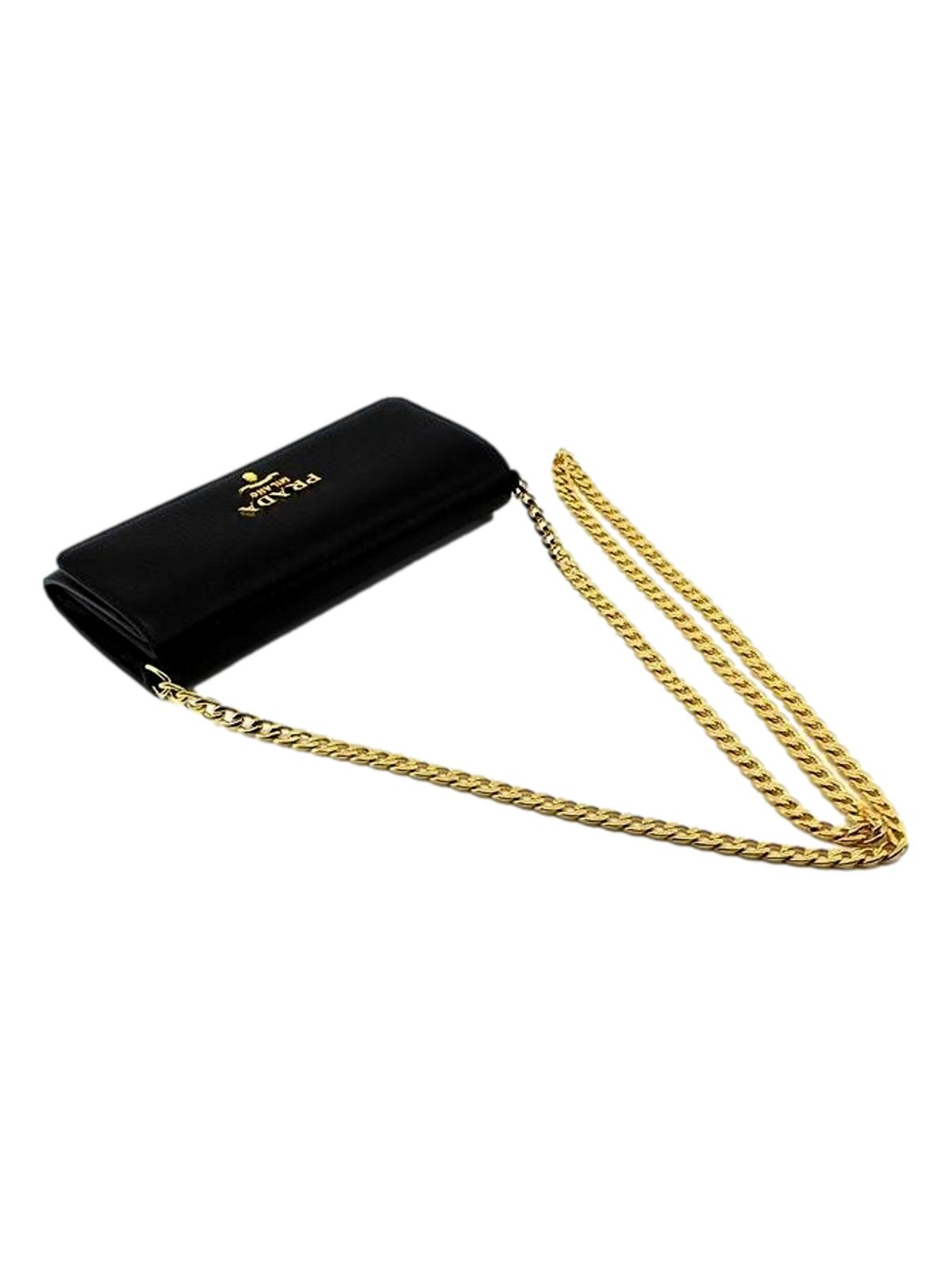 Prada Black Vitello Move Leather Chain Crossbody Wallet Clutch