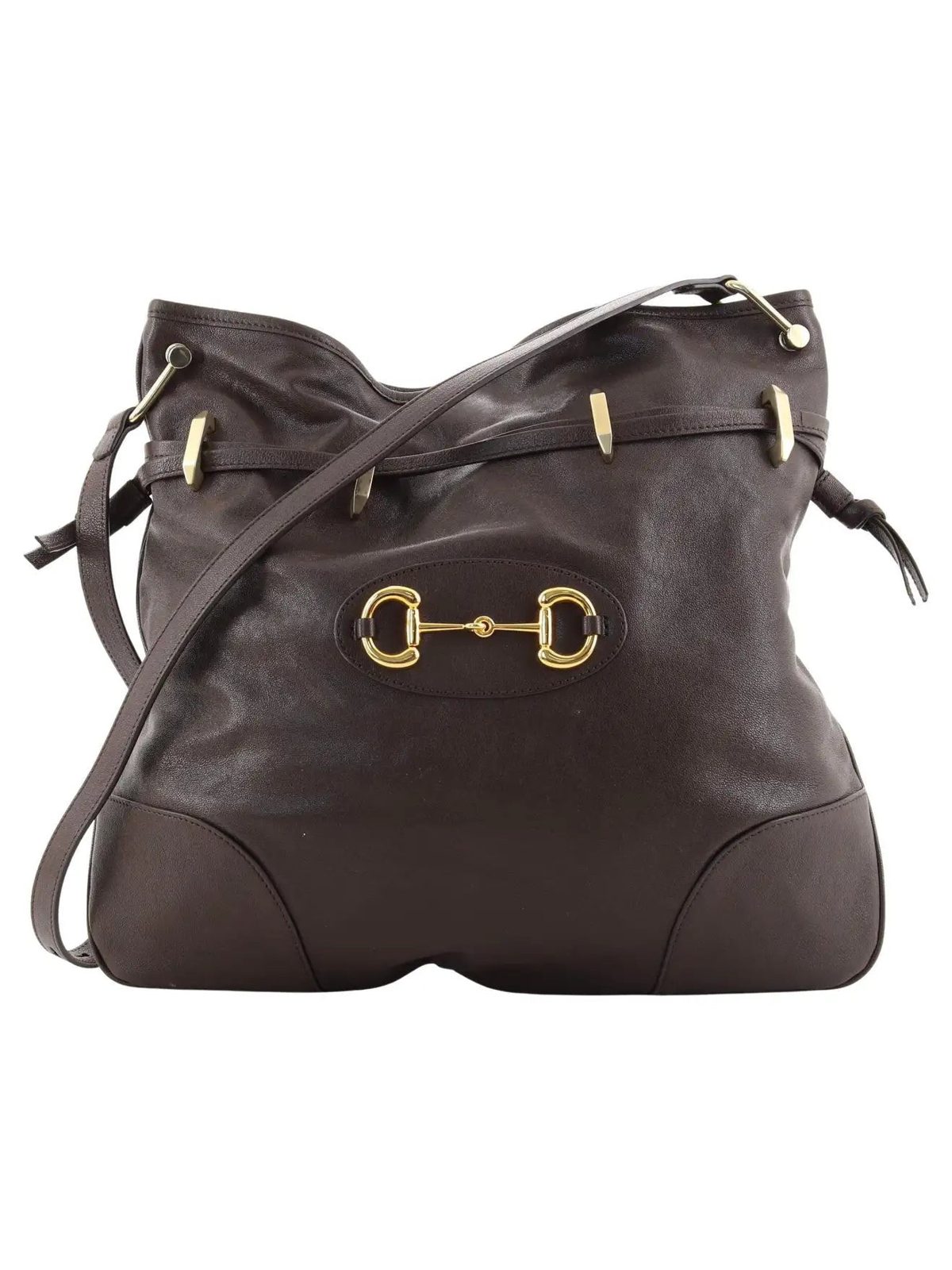 Gucci 1955 Morsetto Large Leather Horsebit Drawstring Brown Bucket Bag