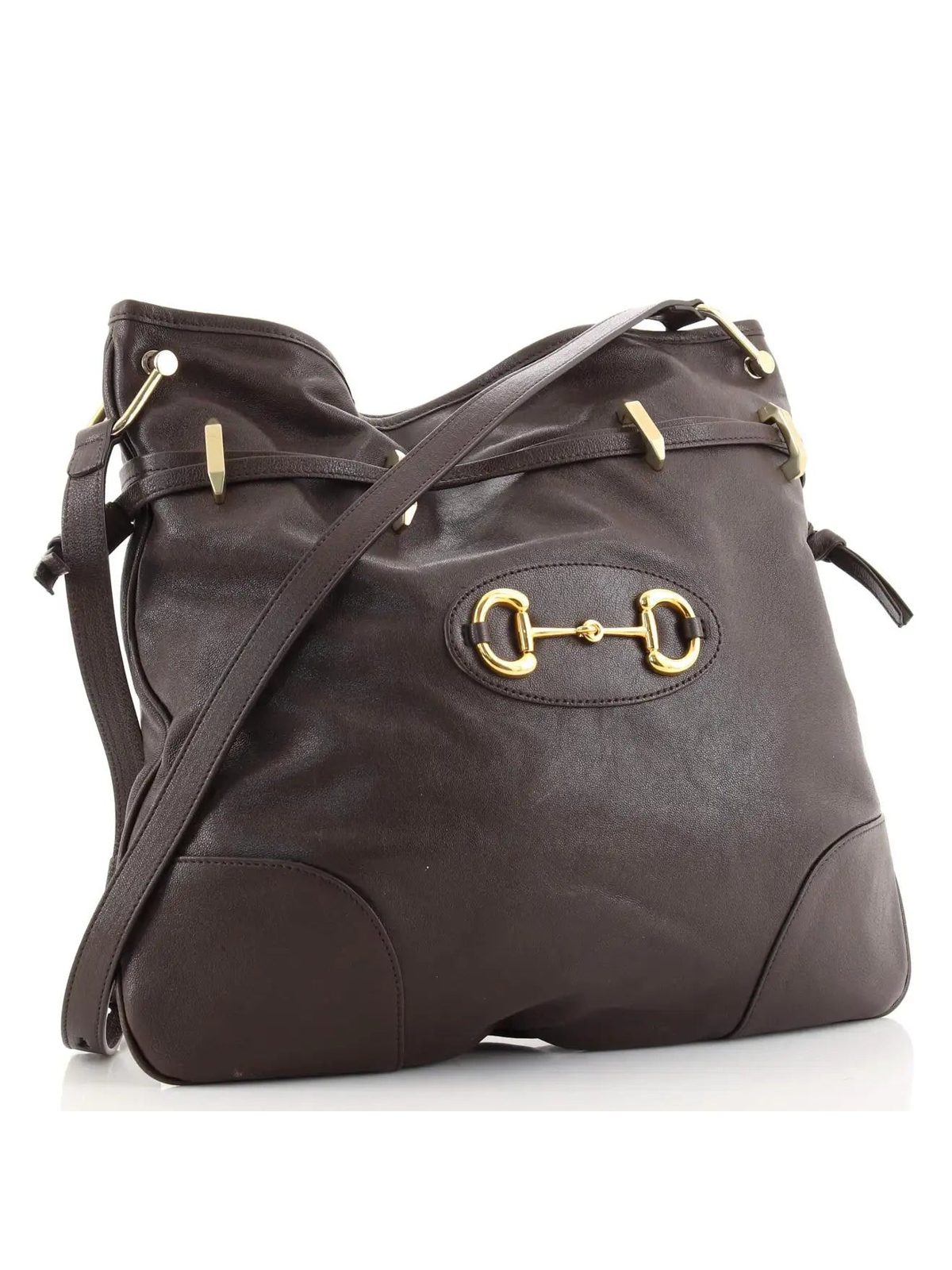 Gucci 1955 Morsetto Large Leather Horsebit Drawstring Brown Bucket Bag