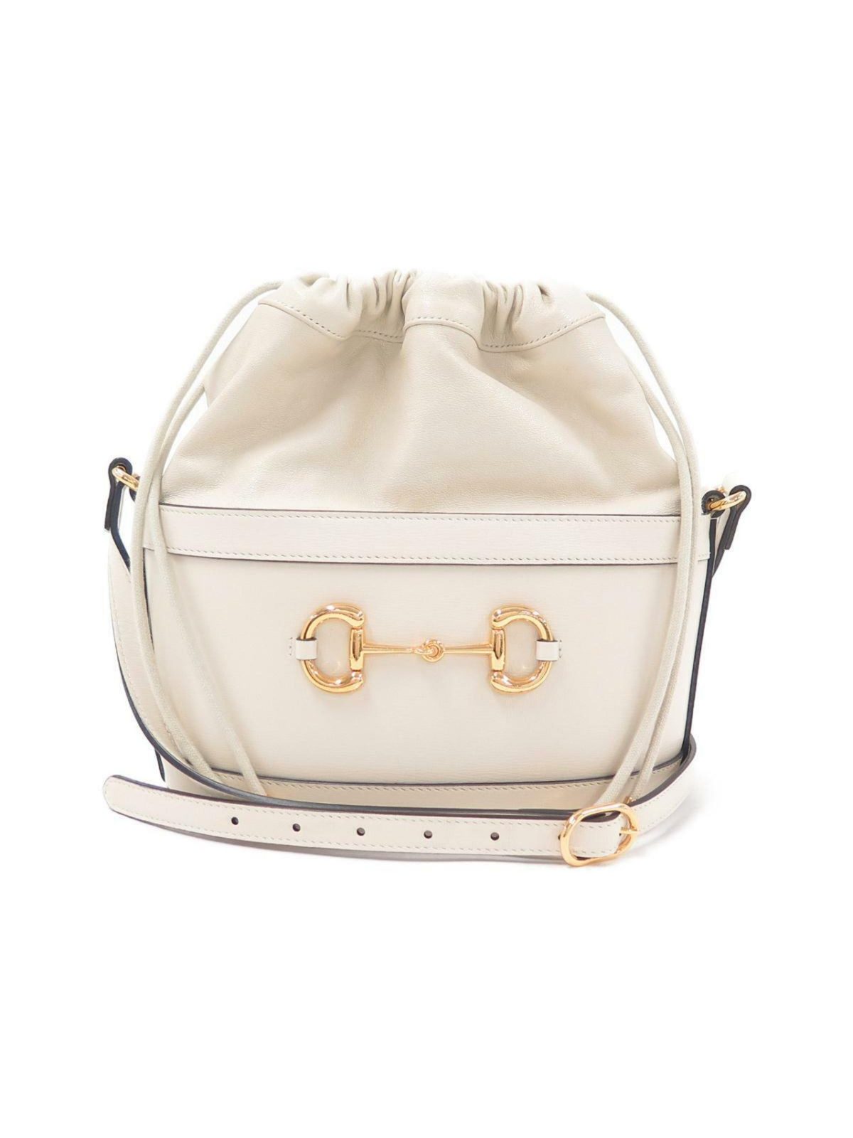 Gucci 1955 Horsebit White Leather Bucket Bag Drawstring Crossbody