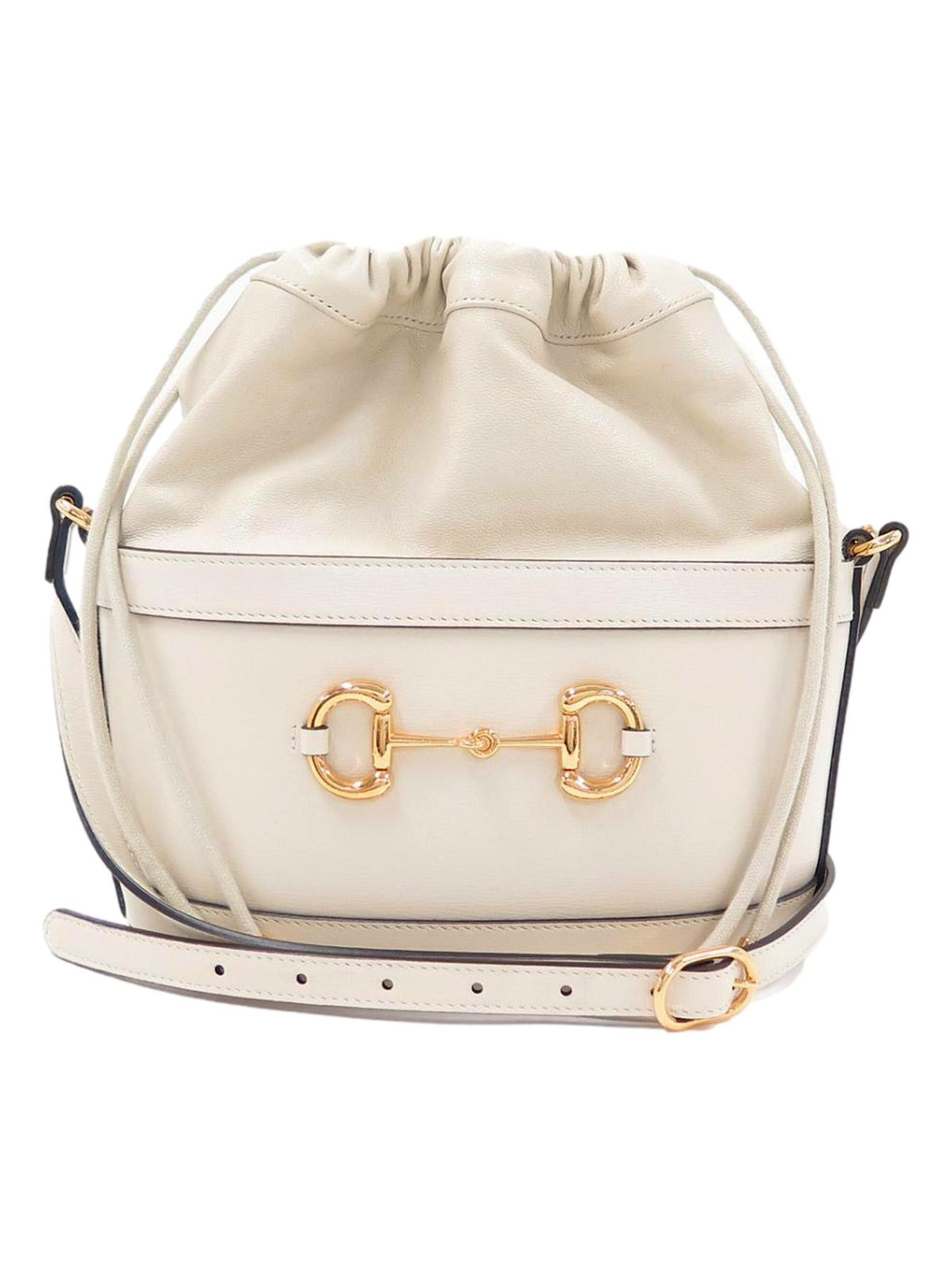 Gucci 1955 Horsebit White Leather Bucket Bag Drawstring Crossbody