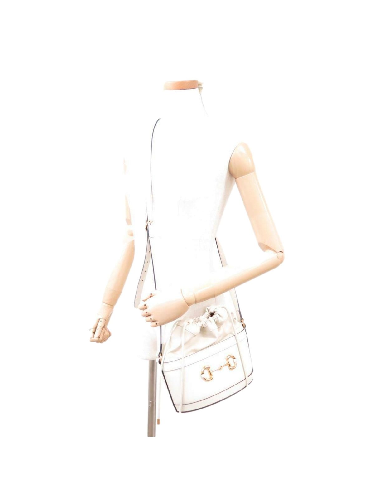 Gucci 1955 Horsebit White Leather Bucket Bag Drawstring Crossbody